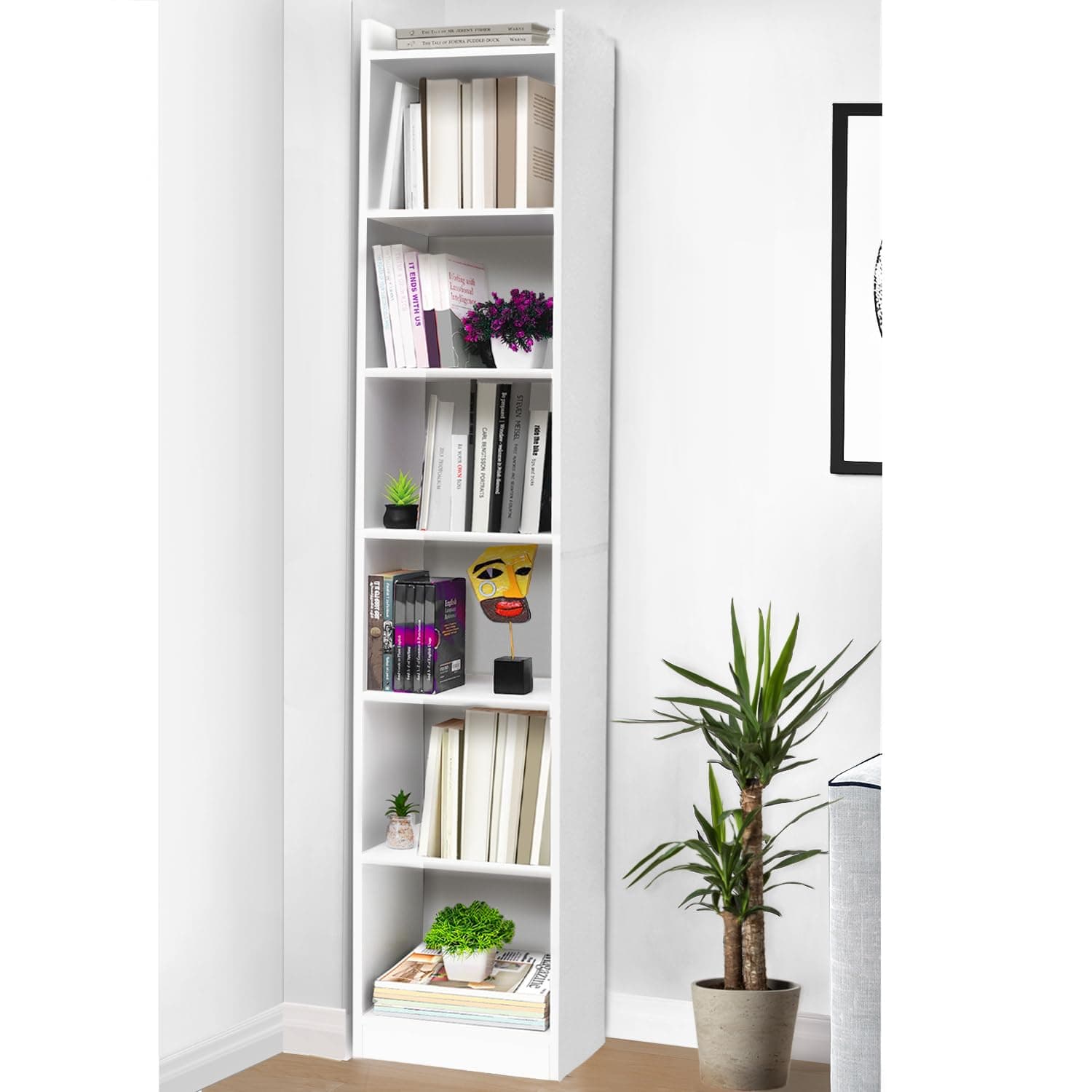 6 Tier Book Shelf for Home Library 6ft with Assembly,Cabinet For Storage,White Bookshelves for Living Room Display Stand Book Rack For Office,Kitchen,Bedroom(33x24x180cm - Engineered Wood)
