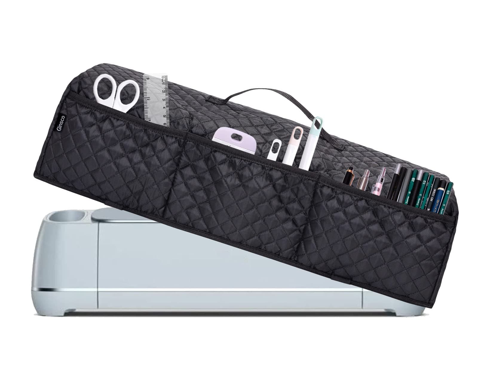 Ginsco Dust Cover for Cricut - Maker 3 & Explore 3 Machine, Black with 3 Front Pockets for Cricut Accessories and Supplies Tools Pens