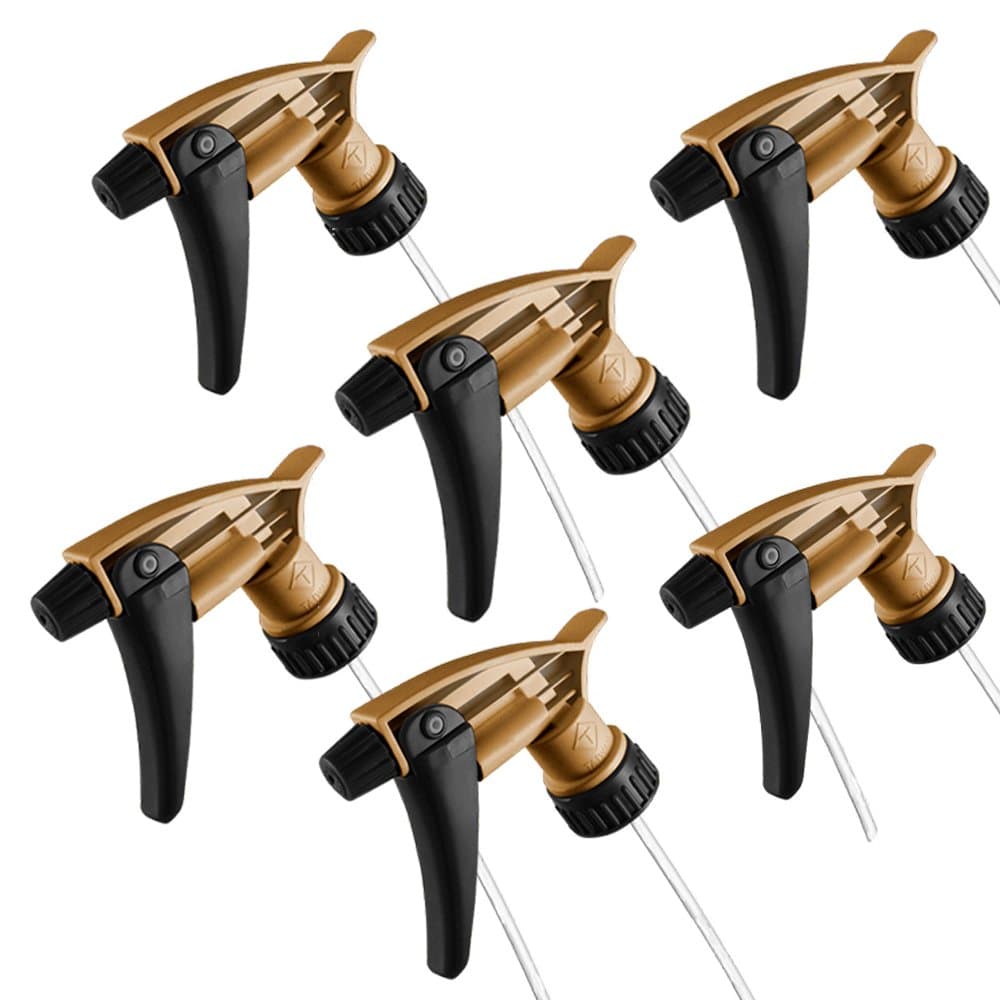 Black & Gold Acid Resistant Trigger Sprayer – 6 Pack | 9.25" Tube, High Output Spray, Durable Chemical-Resistant Design for Acid-Based Cleaners