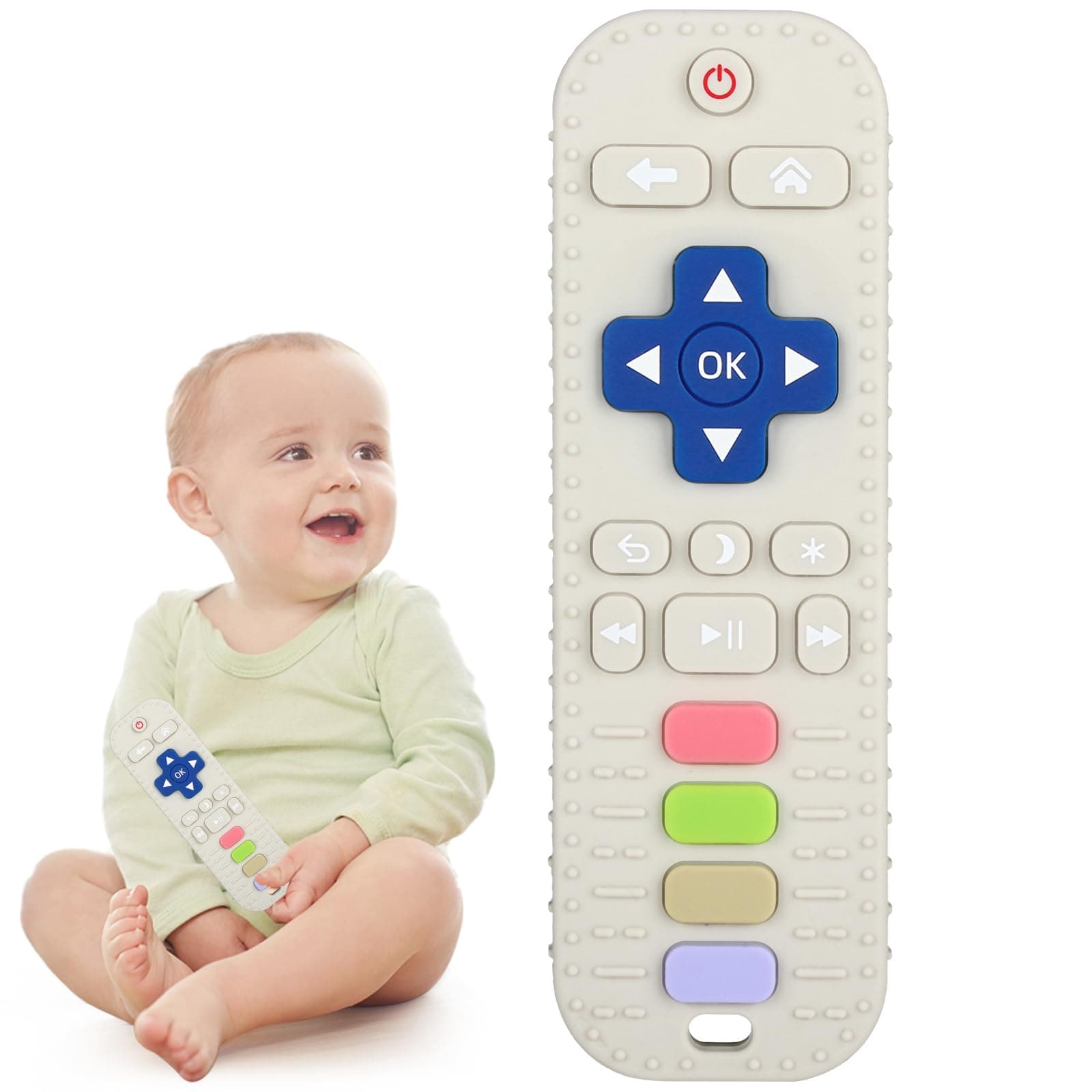 Chuya Silicone Baby Teether Toy TV Remote Control Shape Chew Toy for Babies 3+ Months, Teething Relief Baby Toys for Infants (White)