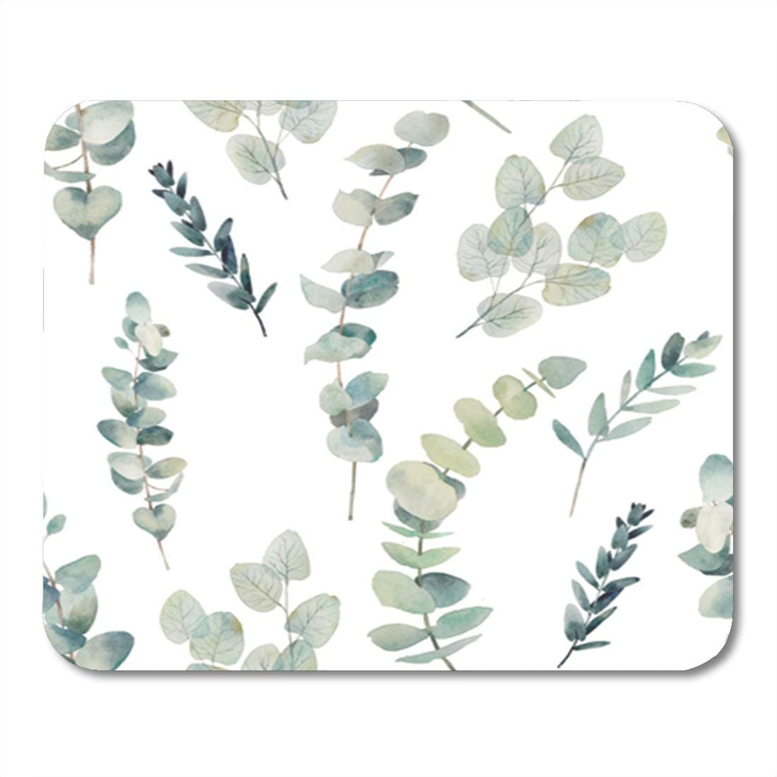 Gaming Mouse Pad Watercolor Eucalyptus Branches Pattern Hand Painted Floral Texture with 9.5"x 7.9" Decor Office Nonslip Rubber Backing Mousepad Mouse Mat