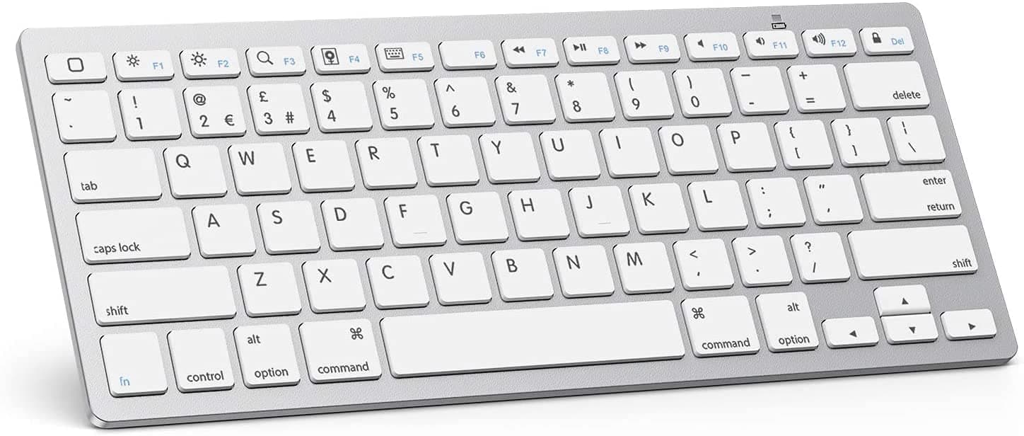 Bluetooth Wireless Keyboard for iOS Compatible with iPad Pro/Air/Mini, iPhone and More, UK QWERTY Keyboard Layout, Silver