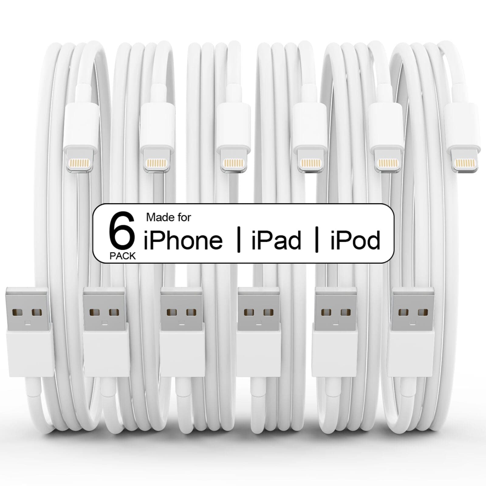 6Pack(3/3/6/6/6/10 FT)[Apple MFi Certified] iPhone Charger Long Lightning Cable Fast Charging High Speed Data Sync USB Cable Compatible iPhone 14/13/12/11 Pro Max/XS MAX/XR/XS/X/8/7/Plus iPad AirPodsCarbonfree CertifiedClimeCo Certified