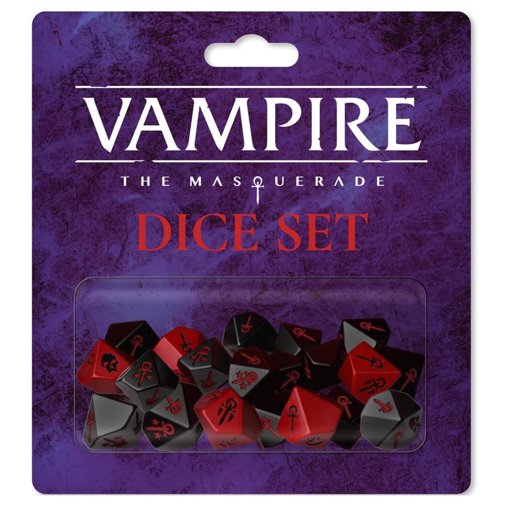 Renegade Game Studios Vampire: The Masquerade 5th Edition Dice Set - Eighteen Custom Black and Red d10 Polyhedral Dice for V5 Roleplay Tabletop Gaming