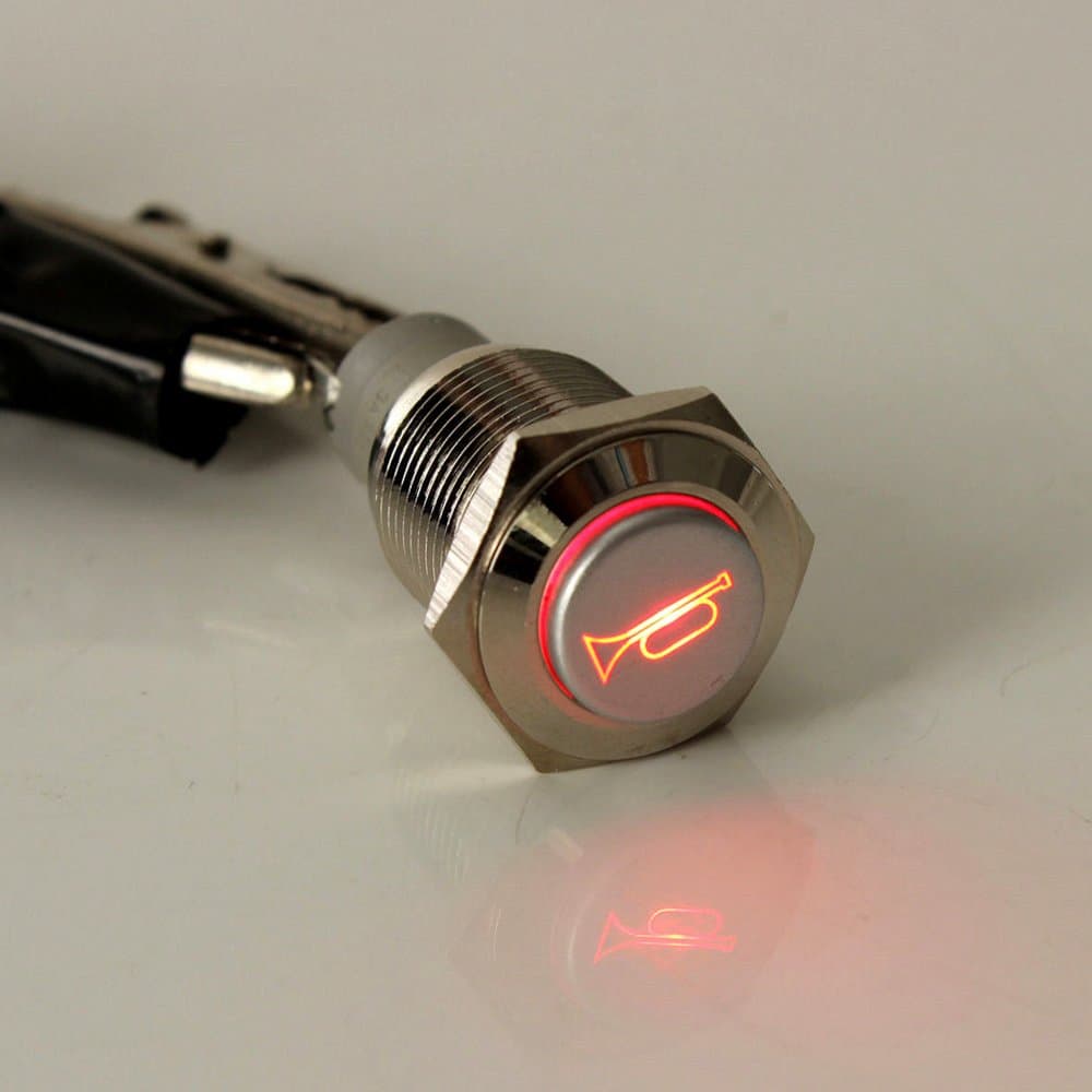 ESUPPORT E 12V Car Auto Red LED Light Momentary Speaker Horn Push Button Metal Toggle Switch 19mm