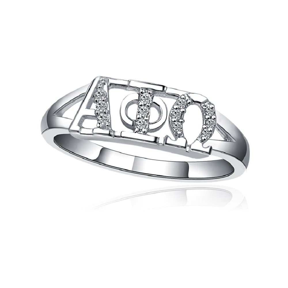 Greek Star Alpha Phi Omega Horizontal Silver Ring