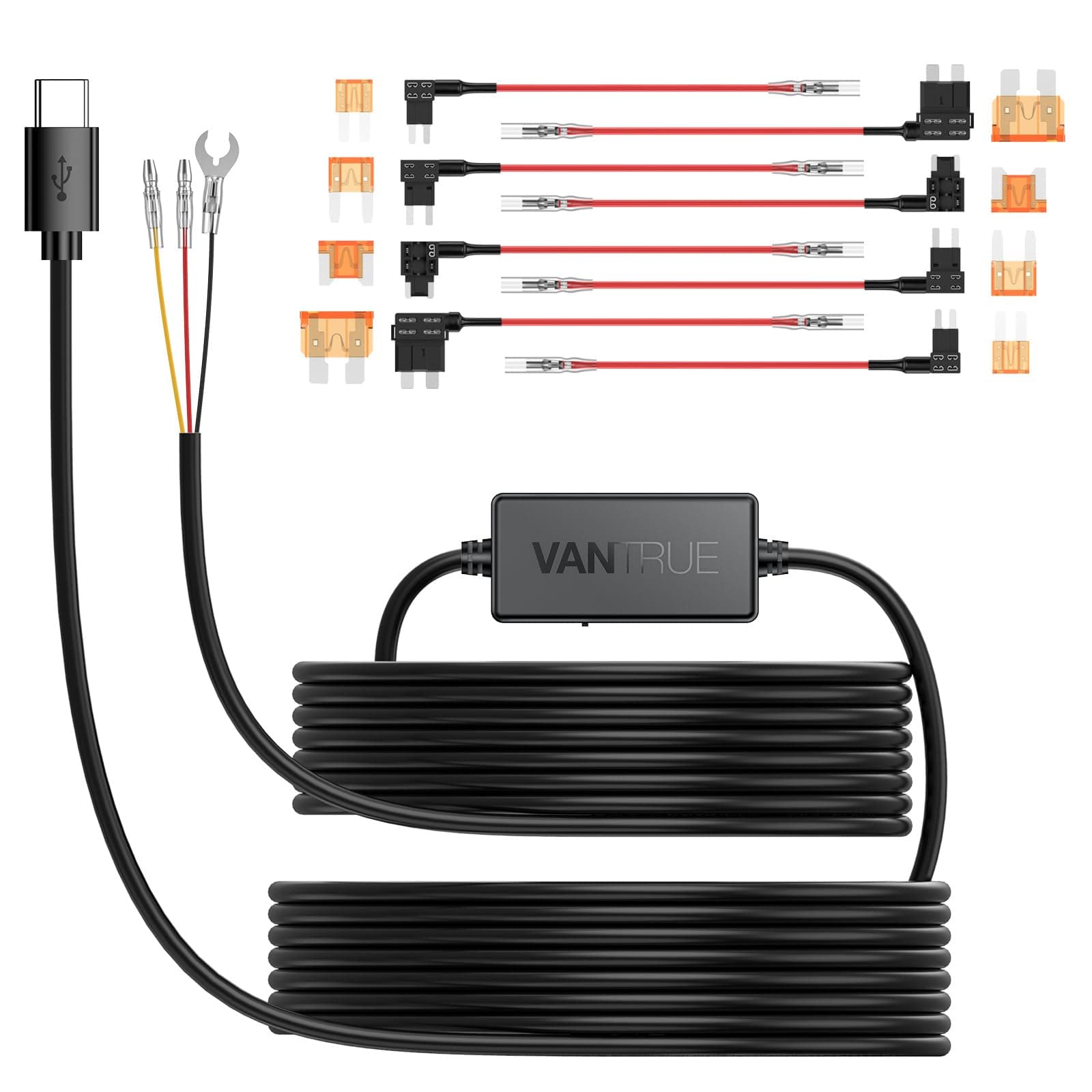 Vantrue 11.5ft Type C USB 12V 24V to 5V Dash Cam Hardwire Kit with Add a Circuit Fuses, Low Voltage Protection for N4, N4 Pro, N5,E1,E1 Lite,E2,E3,S1 Pro, N1 Pro(2023)