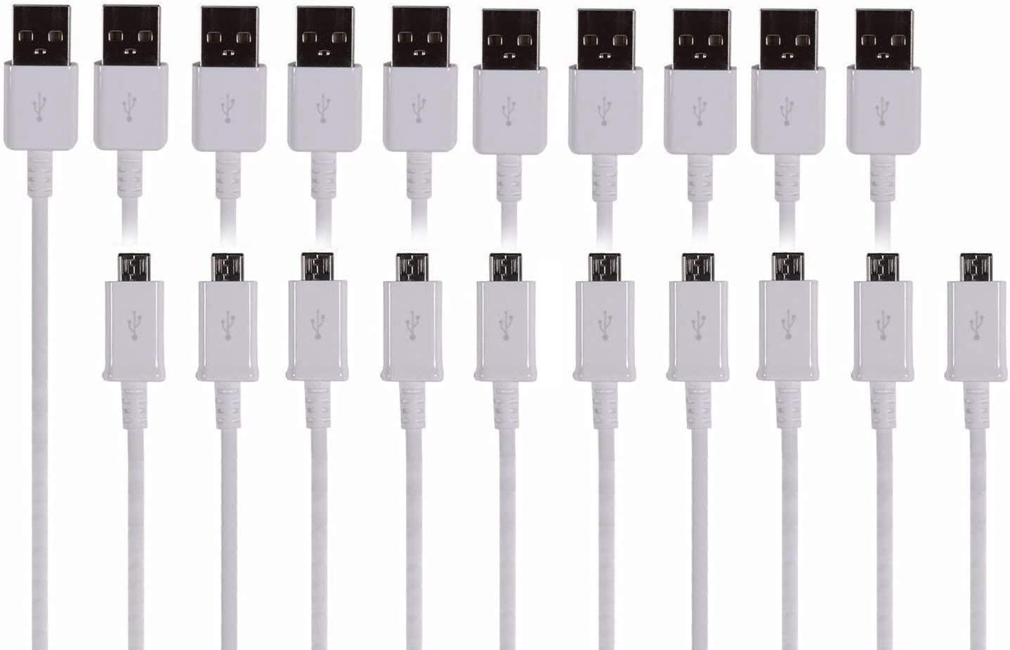 10-Pack Micro USB Cable Wholesale Lot (Bulk Discount) - 1 M/3.3 ft Universal Charging Sync and Charge Micro USB to USB A Cords, Data Cable for Samsung Galaxy, HTC, LG, Android, Windows Phone
