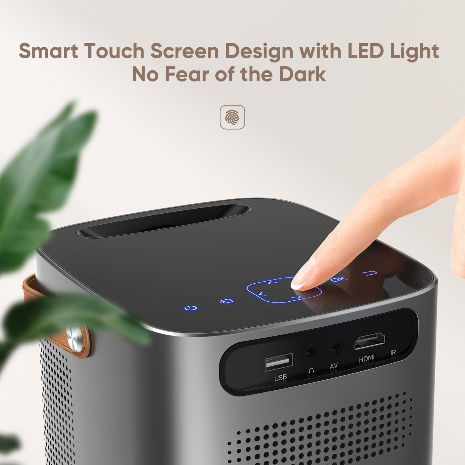 【Unique Handle Design】2025 Upgraded Mini Projector with 5G WiFi & Bluetooth, TOPTRO 1080P Portable Projector with Touch Screen, Dual 6W Speakers, Zoom Function, Projector