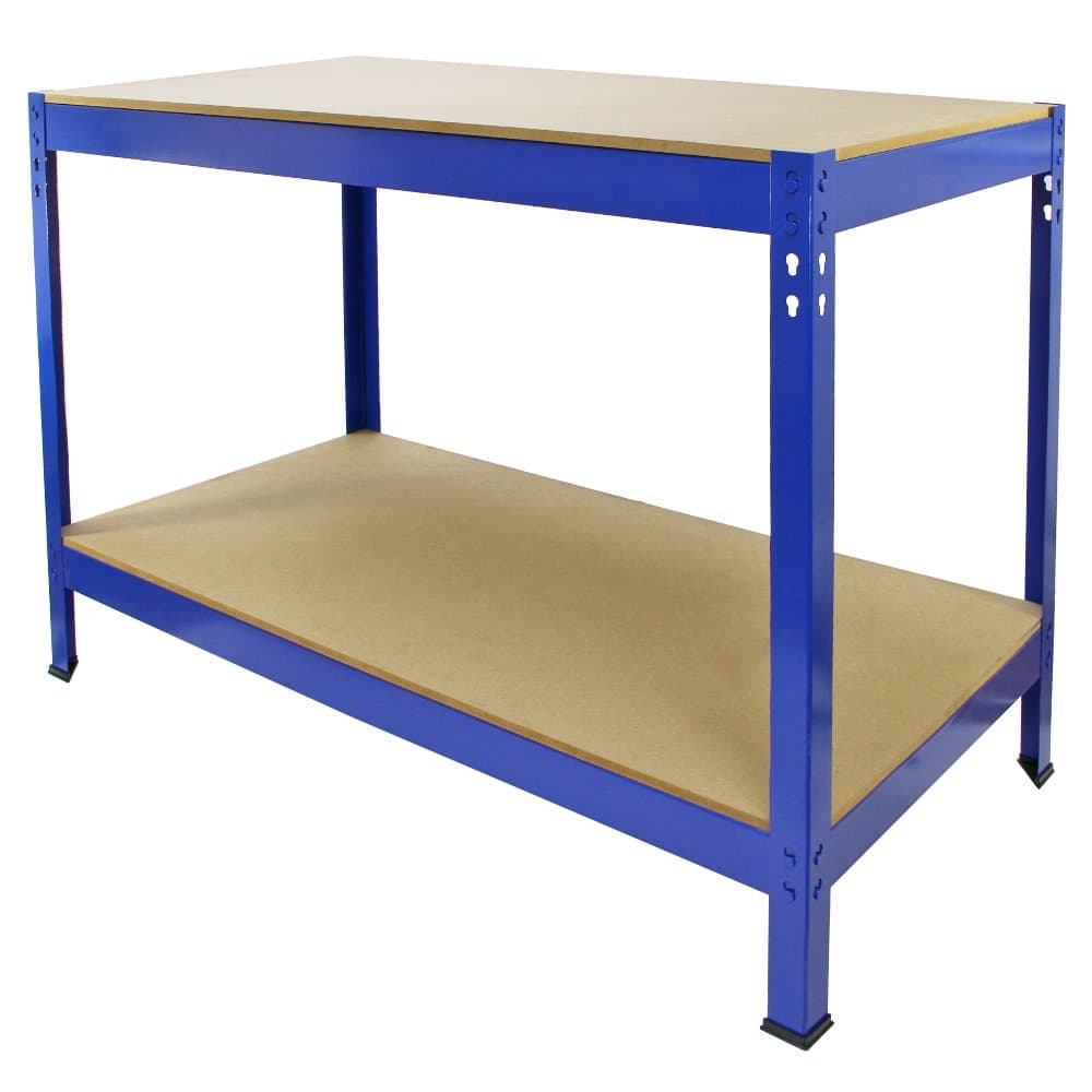 Workbench Garage Table Metal Storage Shelving DIY Tools Heavy Duty Work Bench Workshop Shed / 2 Shelves 90cm x 100cm x 60cm / Blue