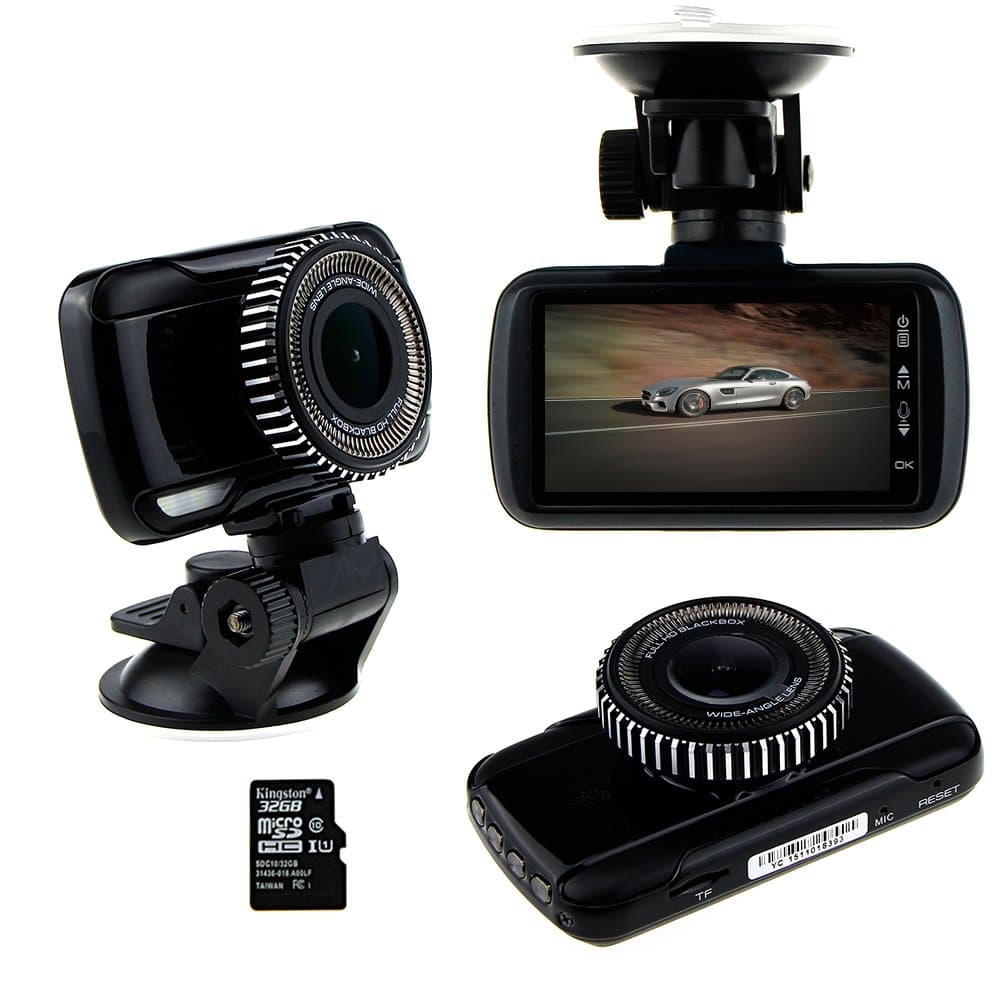 3.0" LCD HD Car DVR Camera IR Night Vision Video Tachograph G- Sensor Cam Recorder with 32GB Micro SD Card(Black)