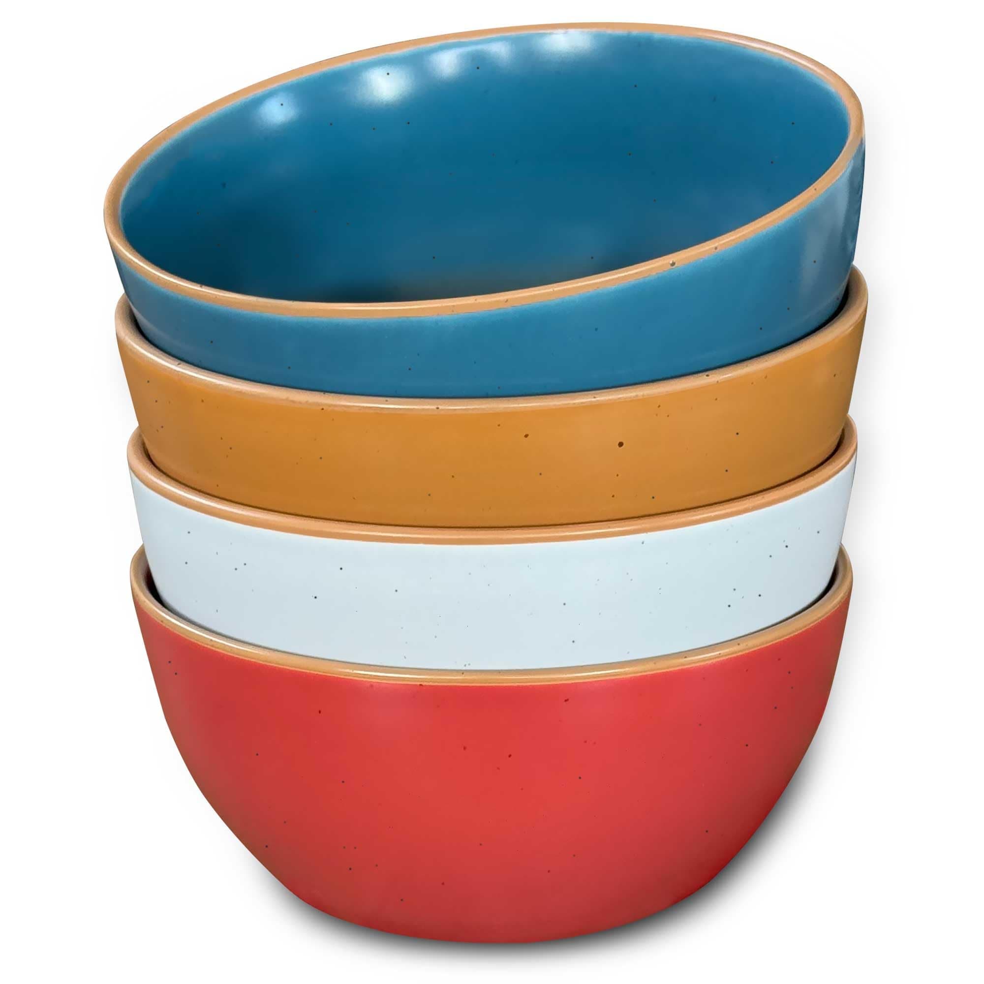 Ceramic Artisan Matte Bowls For Kitchen 28oz - Bowl Set of 4 For Cereal, Salad, Pasta, Soup, Dessert etc - Dishwasher, Microwave, and Oven Safe - For Breakfast, Lunch and Dinner - Marina Colors