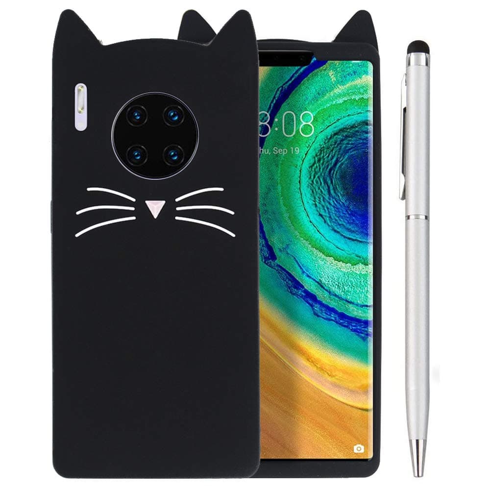Hcheg 3D Silicone Protective Case Cover for Huawei P9 lite Cover cat Design Black / White Case Cover + 1X Screen Protector