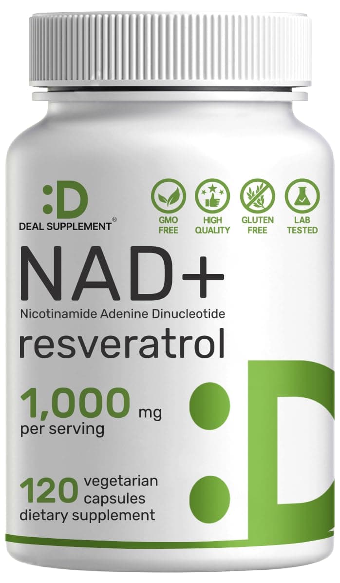 DEAL SUPPLEMENT Nad+ Supplement 1000 Mg Per Serving, 120 Vegetable Capsules: Maximum Potency Nad Enhancer, Healthy Aging, Energy & Brain Support; Similar to Nicotin Riboside