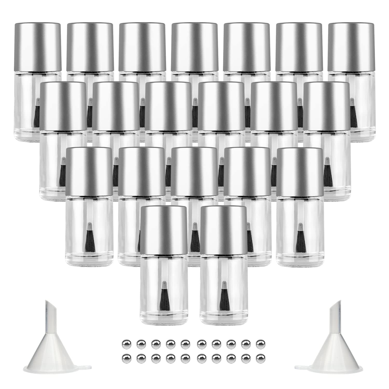 Agidea20PCS Empty Nail Polish Bottles with Brush, Empty Refillable DIY Glass Nail Polish Bottles with Funnel & Mixing Balls 15ML, Silver