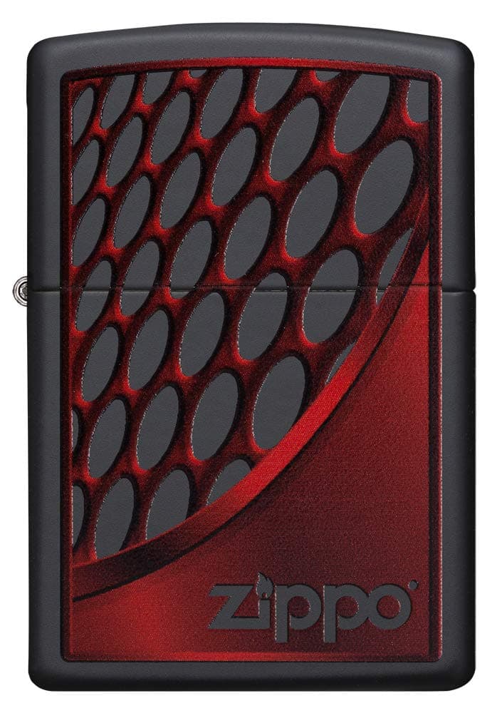 Windproof Lighter - Red And Chrome Color Image With Black Matte Finish - Refillable - Reusable - Windproof Design - Gift Box - Metal - Made In USA
