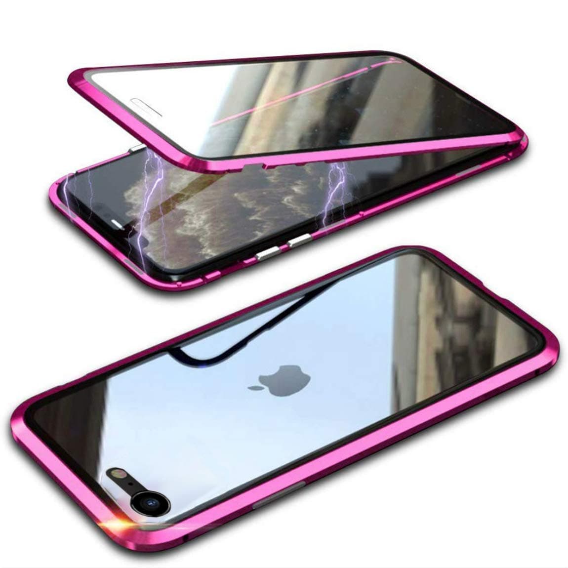 MOSSTARCase for iPhone SE 2020 2nd Generation, iPhone 8, Magnetic Adsorption Shockproof Metal Bumper with Front and Back Transparent Tempered Glass Cover Full Body Protective Case, Clear Purple