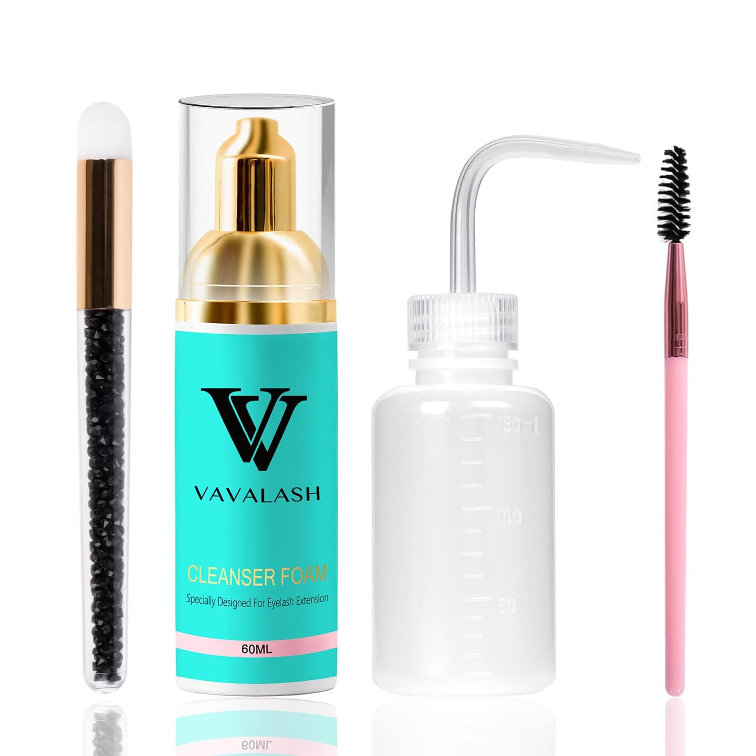 VAVALASH Lash Shampoo Kit for Lash Extensions Lash Cleaning Kit with 60ml Lash Shampoo Lash Brushes Cleanser Brush Wash Bottle Gently Oil Free Eyelash Cleanser Kit for Self Lash Care & Salon Use