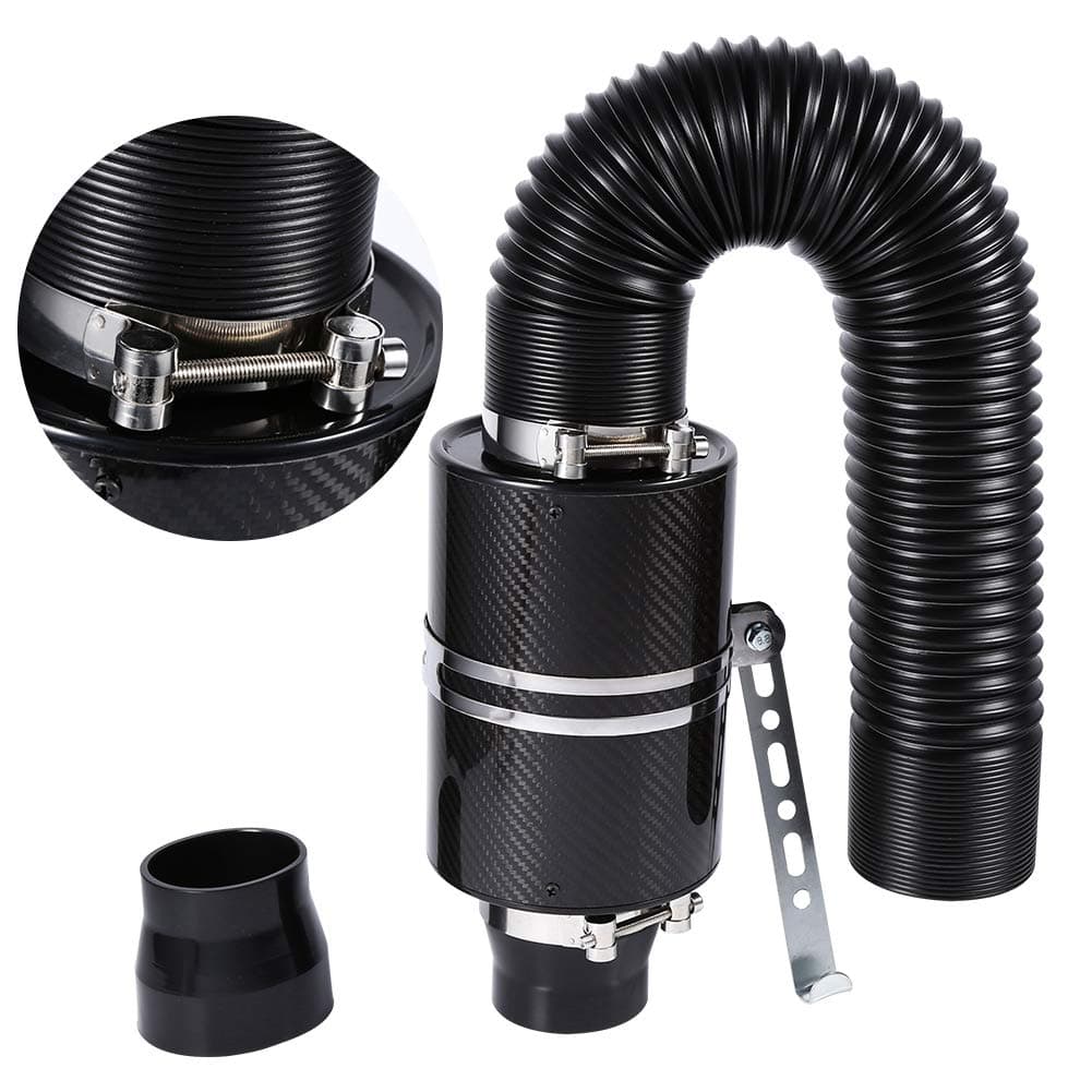 – Car Air Intake Filter, 3" Black Universal Cold Air Filter Induction Kit Carbon Fiber Heat Shield Cold Air Filter Feed Enclosed Intake Induction System with Flexible Pipe Hose