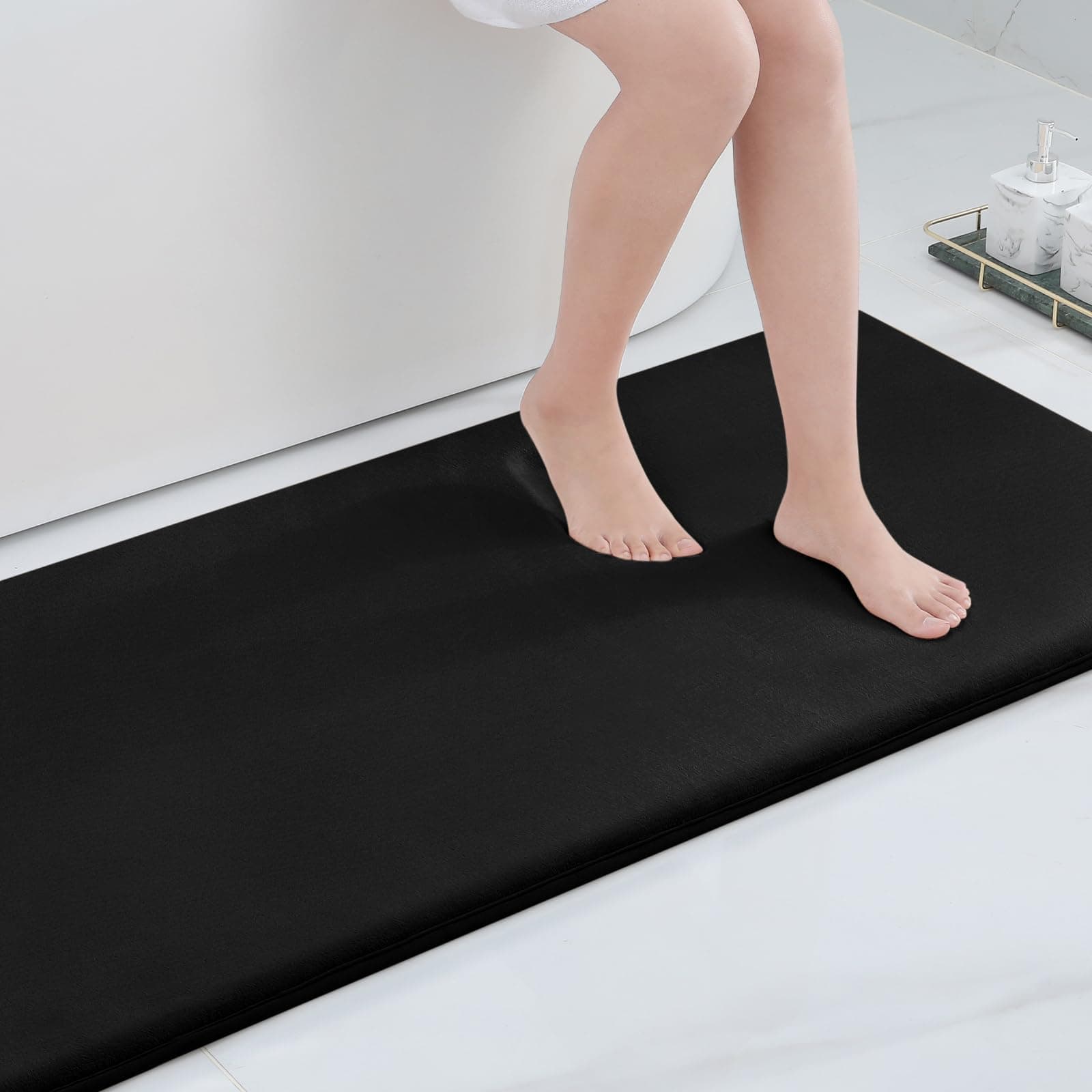 smiryMemory Foam Bath Mat 47" x 24", Extra Soft Absorbent Bathroom Rugs Non Slip Bath Rug Runner for Shower Bathroom Floors, Black