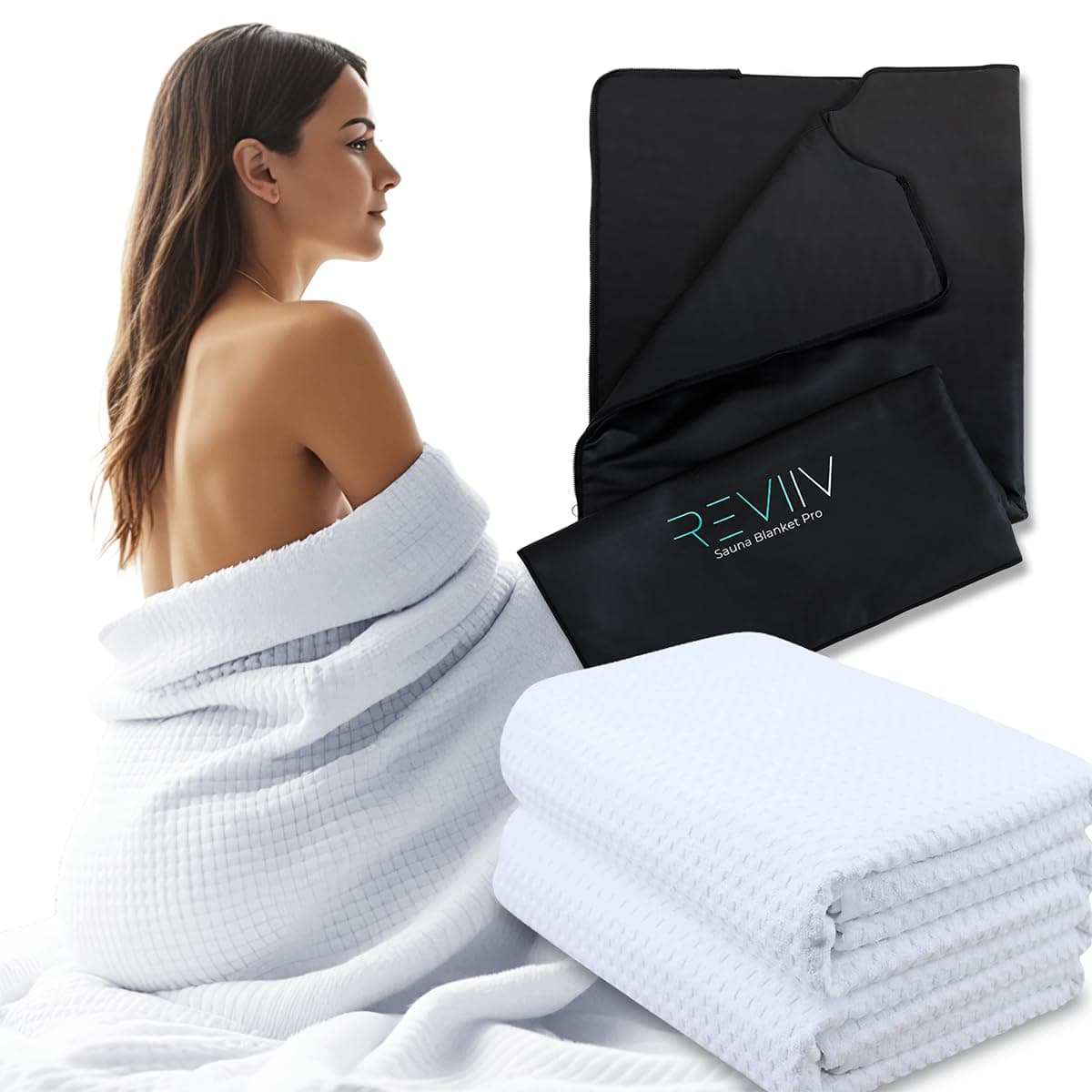 Sauna Blanket Insert Towel - 2 Pack Soft White Cotton Waffle - Comfortable and Easy Home Sauna Sessions Minimal Cleanup - Super Absorbent Sauna Towel for Infrared Sauna Blankets