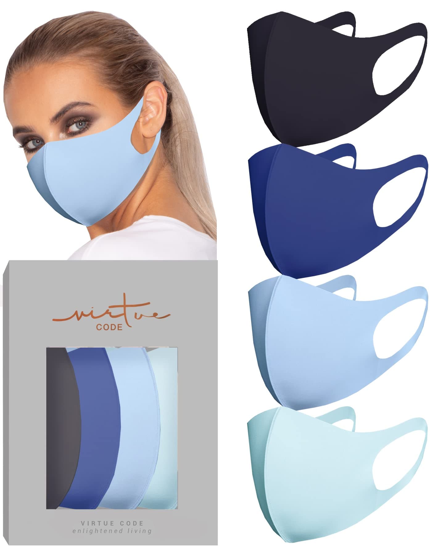 Virtue Code Second Skin Cloth Face Mask Pack. 4 Buttery Soft Masks Washable Fabric