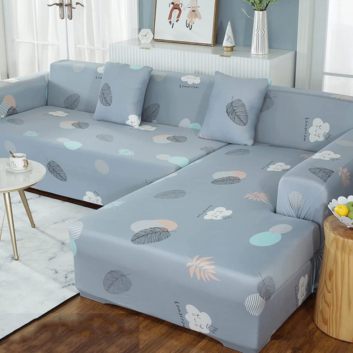 2 pcs Sectional Couch Covers, Printed L-Shaped , Stretch Couch Slipcovers for Sectional Sofa,Suitable for combined chaise longue cover (Pattern XUANYE, 3 seat+ 4 seat )