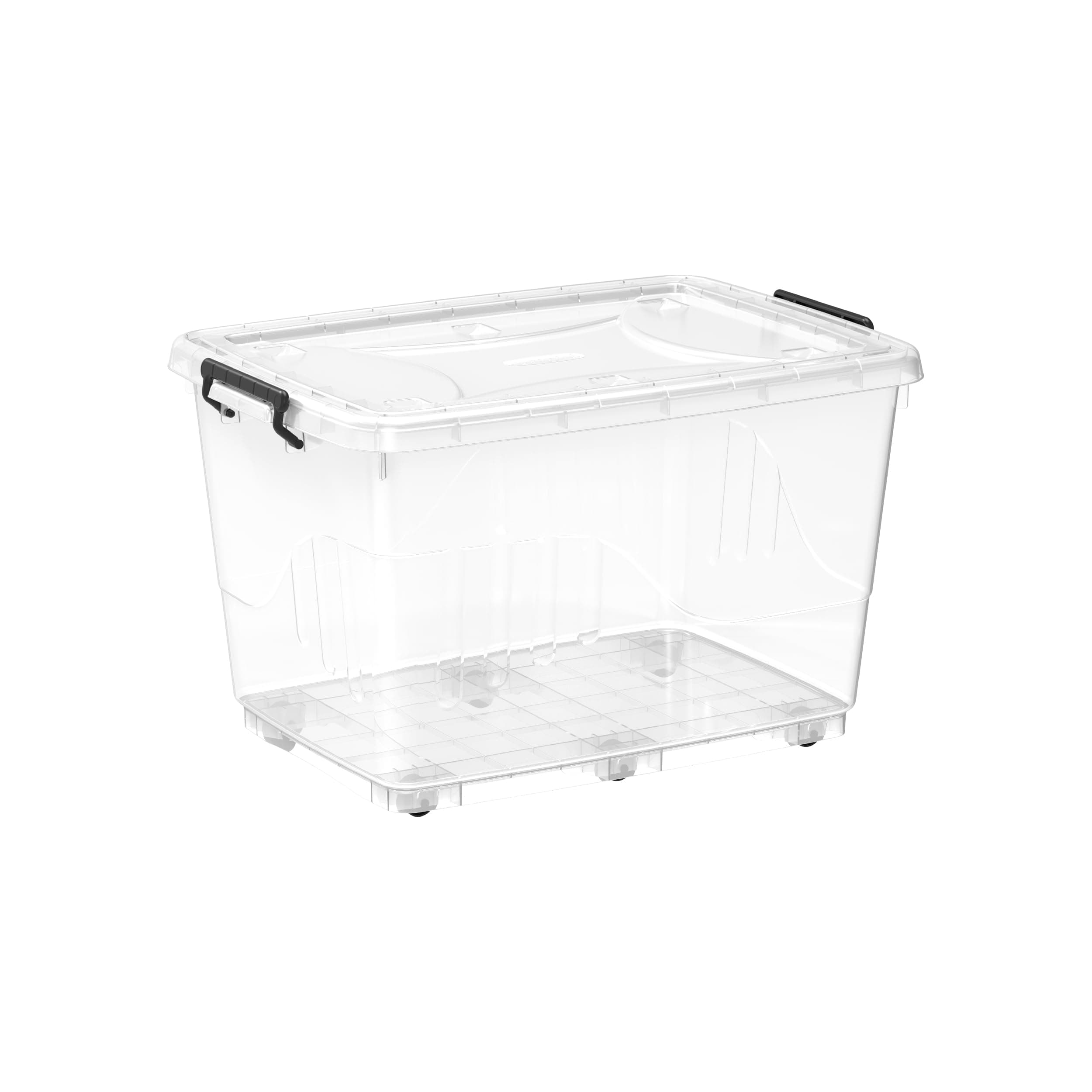 Cosmoplast 132L Clear Plastic Storage Box With Wheels & Lockable Lid, Transparent