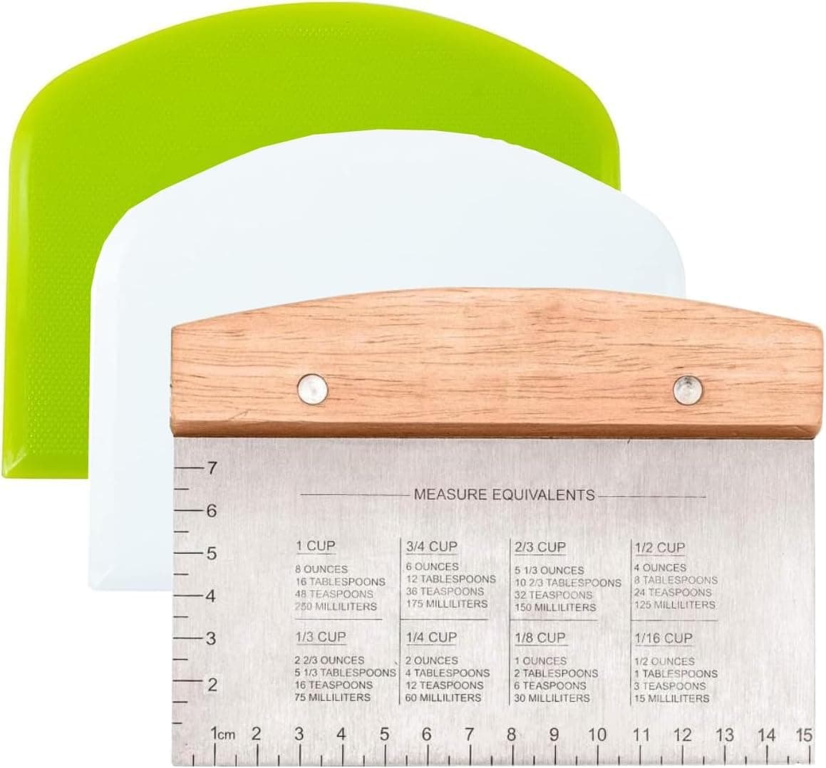 Ultimate Dough Scraper Set – 3-Piece Stainless Steel Bench Scraper Kit with Ergonomic Handle and Measurement Scale – Ideal for Dough, Bread, Pizza, and Cake Cutting