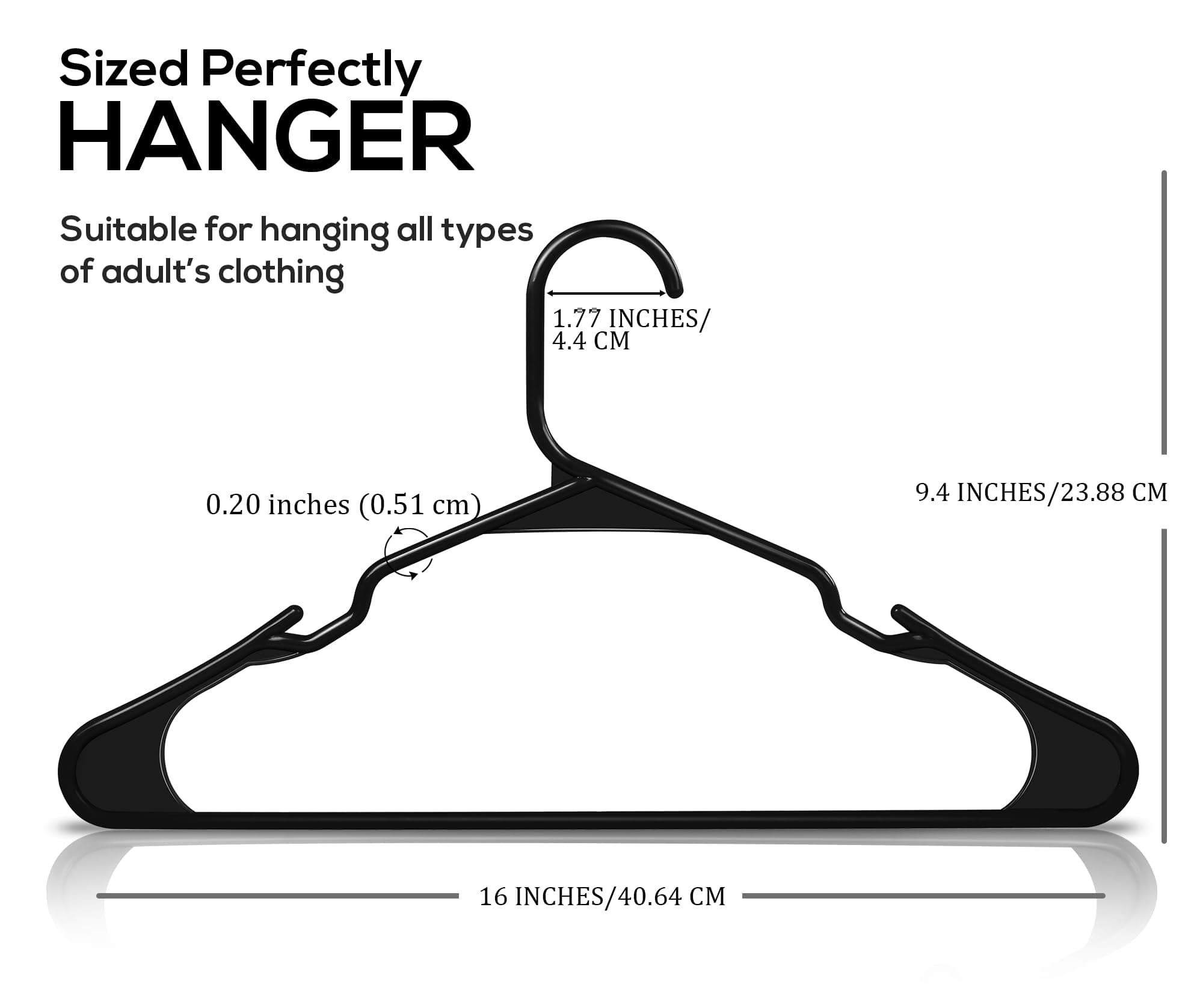 Utopia Home Black Plastic Standard Hangers for Clothes 50-Pack Heavy Duty and Space Saving Notched Hangers