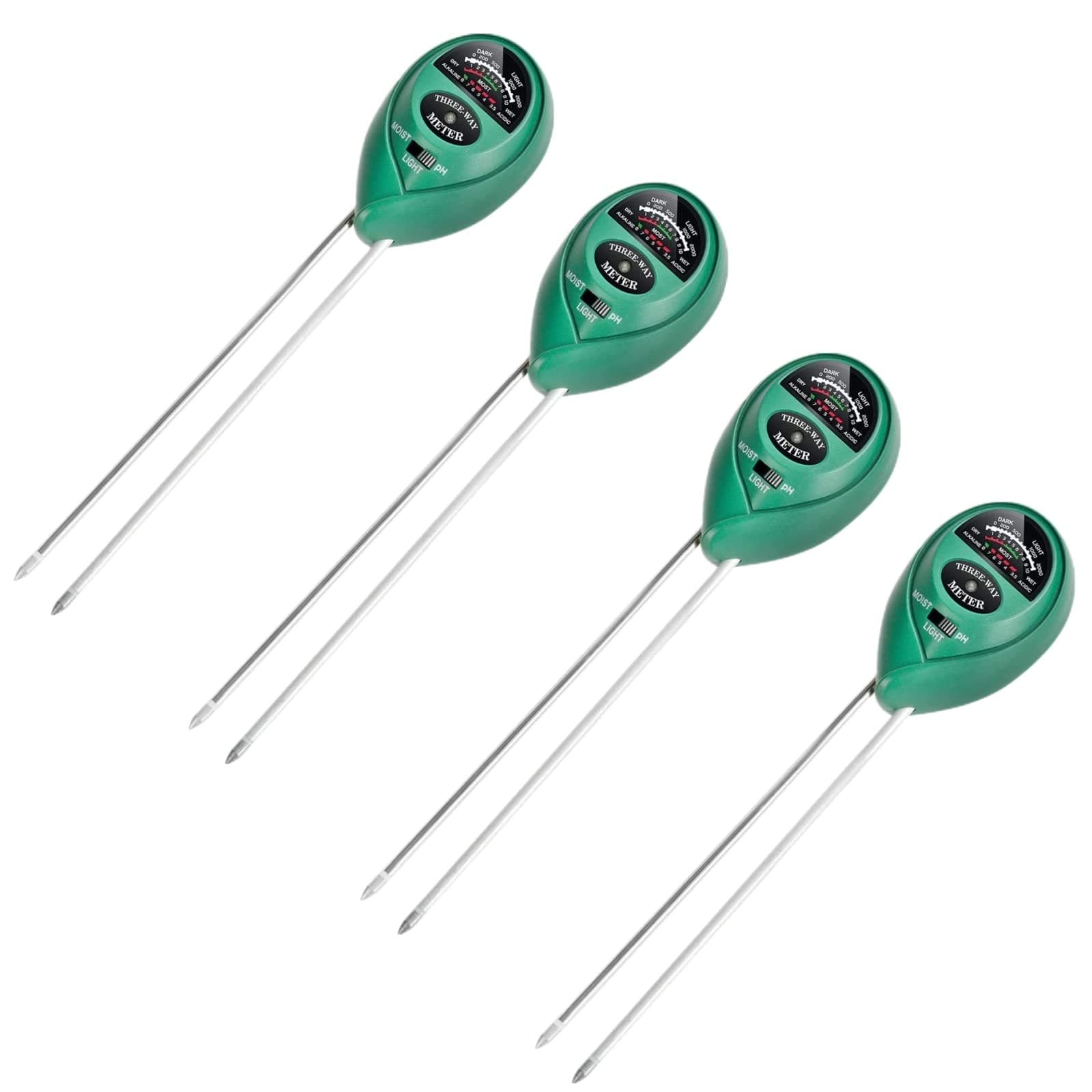 iPower 4 Pack 3-in-1 Soil Test Kit, Soil Moisture/Light/pH Meter for House Plant, Garden Lawn, Farm, Ideal for Indoor & Outdoor Use