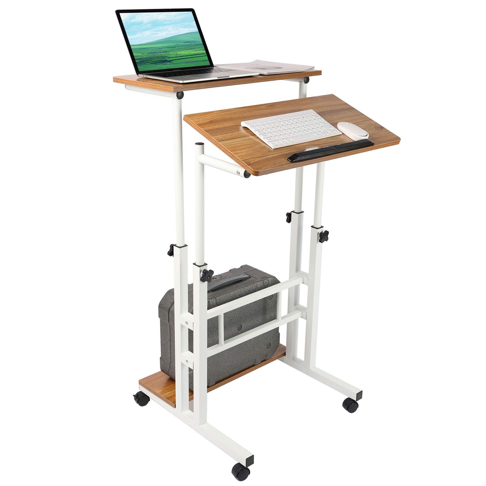 Mobile Standing Desk, Adjustable Computer Desk Rolling Laptop Cart on Wheels for Home Office, Tall Table for Standing or Sitting, Portable Laptop Stand for Small Spaces, Oak