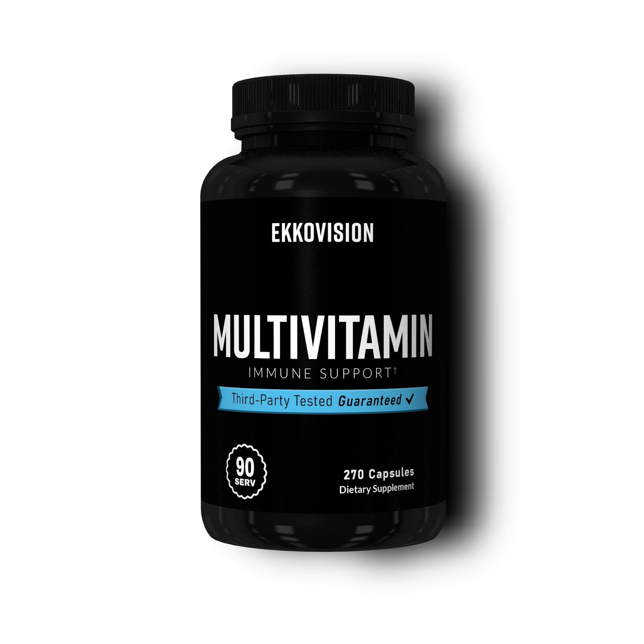 Ekkovision Multivitamin, Includes Vitamin, B, C, E, D3 & K2, Zinc, Selenium, Biotin & Folic Acid, Iron Free Formula, Plant Based Multi Vitamin for Men & Women, 90 Servings, 270 Veggie Capsules