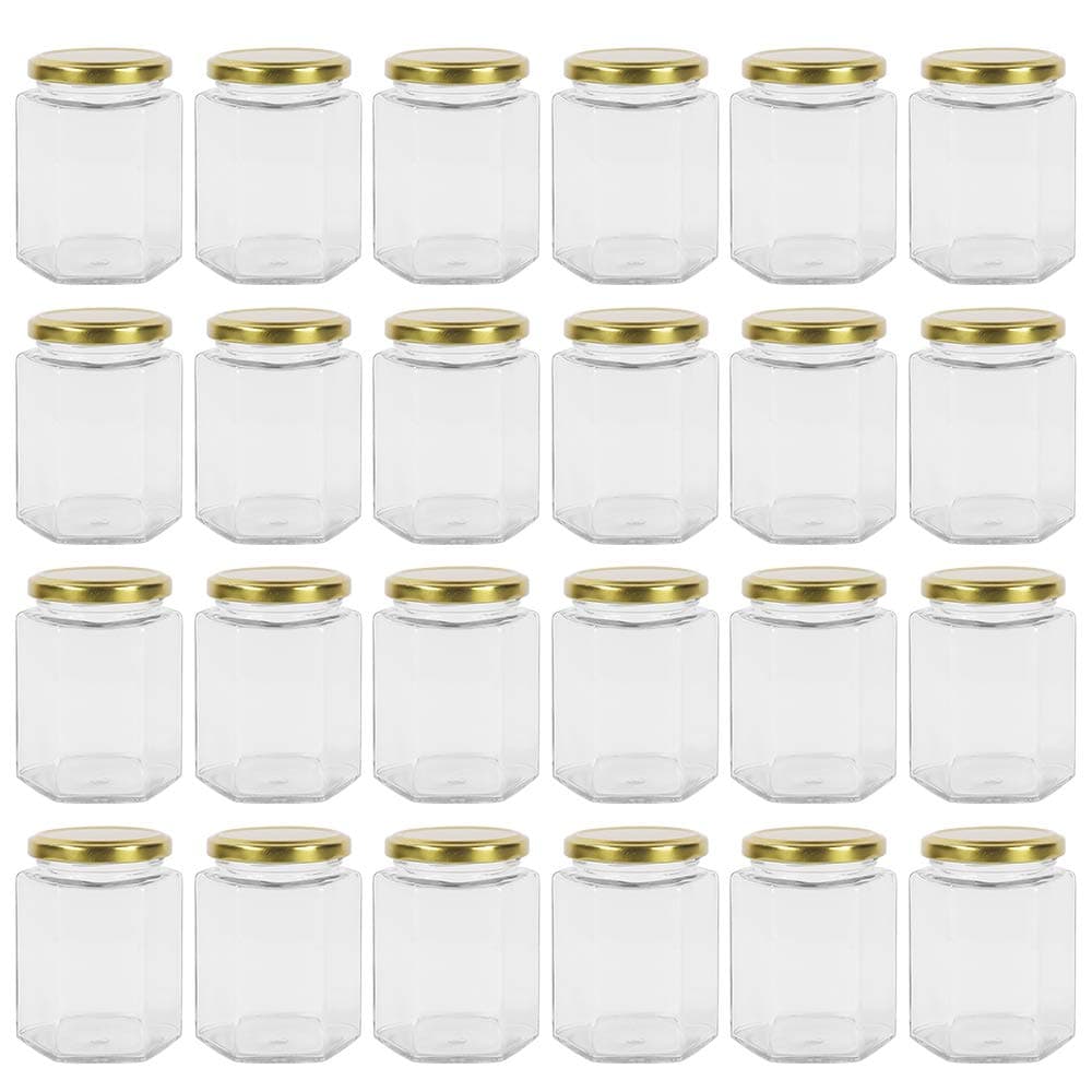 9oz 24 Pack Jam Jar with Gold Lids, 270ml Hexagonal Glass Jars Canning Storage Jars for Jelly,Nuts,Spices & Handmade Desserts