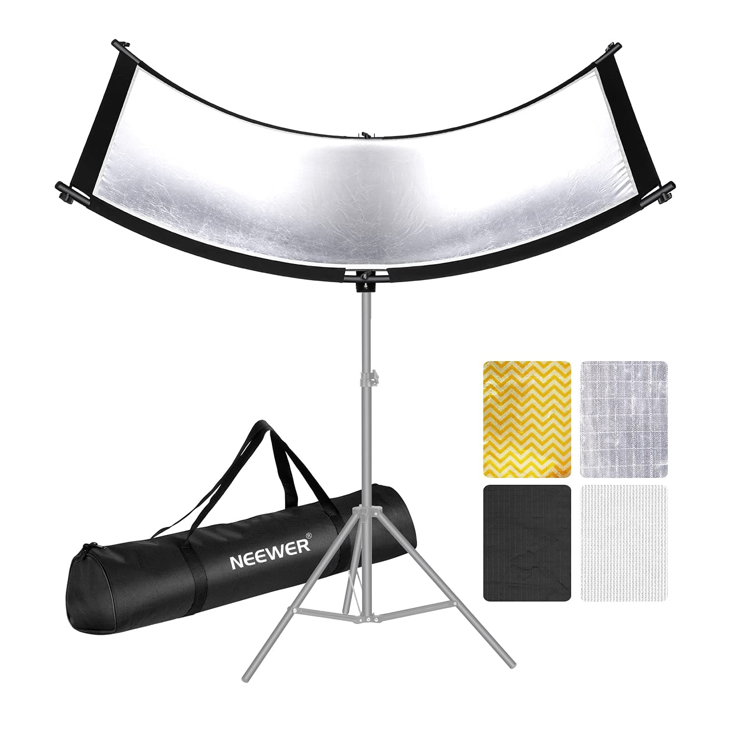 Clamshell Light Reflector Diffuser with Carrying Bag, 39”×18”/100x45cm Photography Curved Lighting Reflector for Photo Studio Photography, Black/White/Gold/Silver Colors (Stand Not Included)