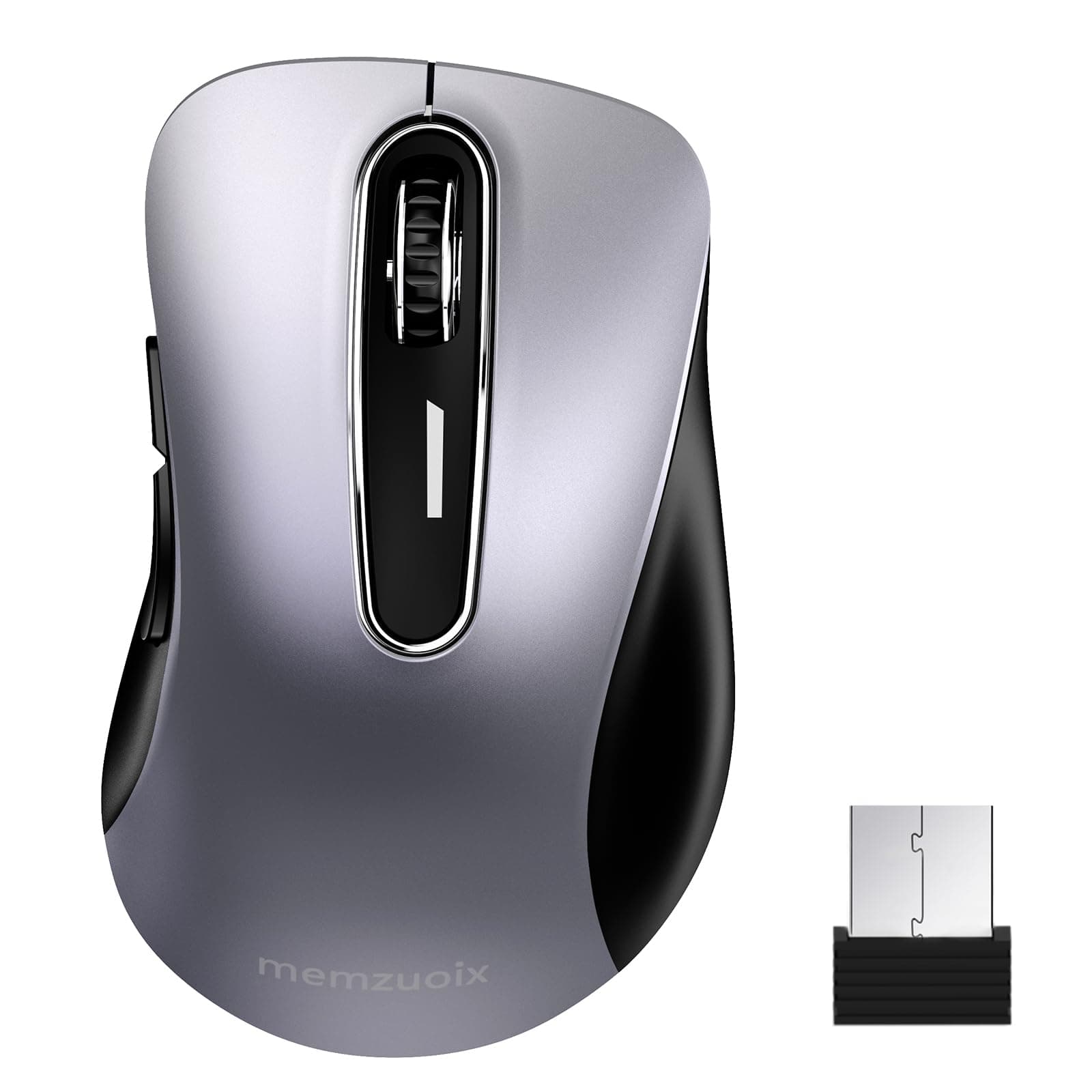 memzuoix 2.4G Wireless Mouse, 1400 DPI Mobile Optical Cordless Mouse with USB Receiver, Portable Computer Mice Wireless Mice for Laptop, PC, Desktop, MacBook, 5 Buttons (Gunmetal)