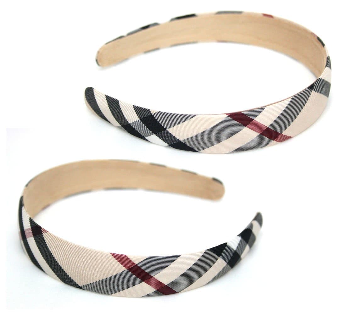 Woman Headband Holder/Beige Check Pattern/Classical Pattern Fabric hair band