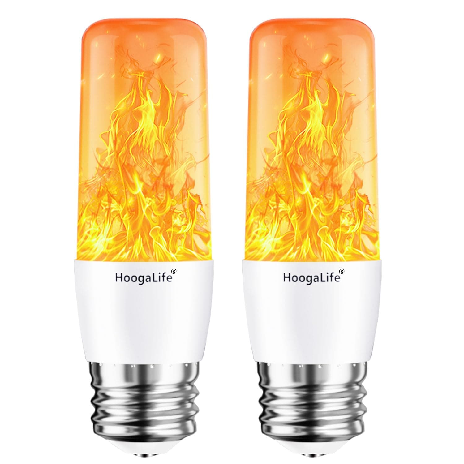 HoogaLife Flame Light Bulbs, Warm Flickering Light Bulbs Effect of Real Fire, E26 Led Flame Light Bulb for Christmas, Halloween, Party Patio Porch Home Holiday Indoor & Outdoor Decorations-2 Pack