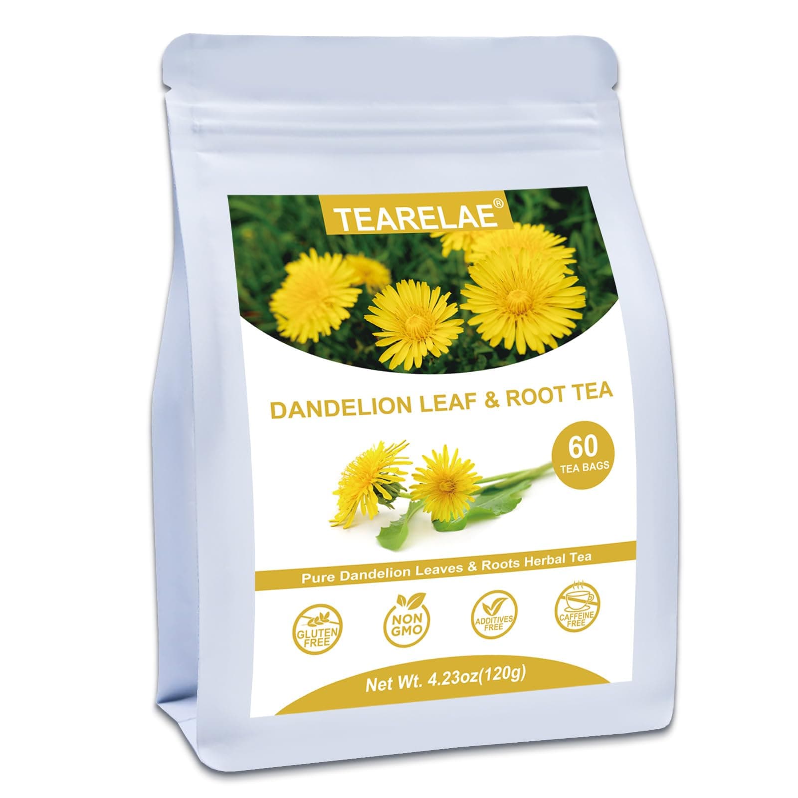 Dandelion Leaf & Root Tea - Premium Dandelion Leaf and Root, 60 Counts Dandelion Tea Bags - Support Kidney, Aid in Digestion - Non-GMO - Caffeine-Free