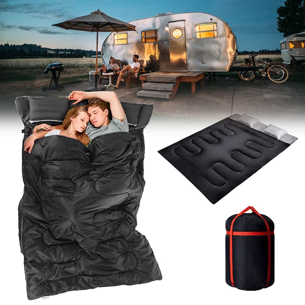 G&T GT Double Thickened Sleeping Bag with 2 Pillows, Cold Weather Waterproof Lightweight 2 Person Sleeping Bag for Adults, Teens, Truck, Tent, Sleeping Pad, Camping, Backpacking, Hiking