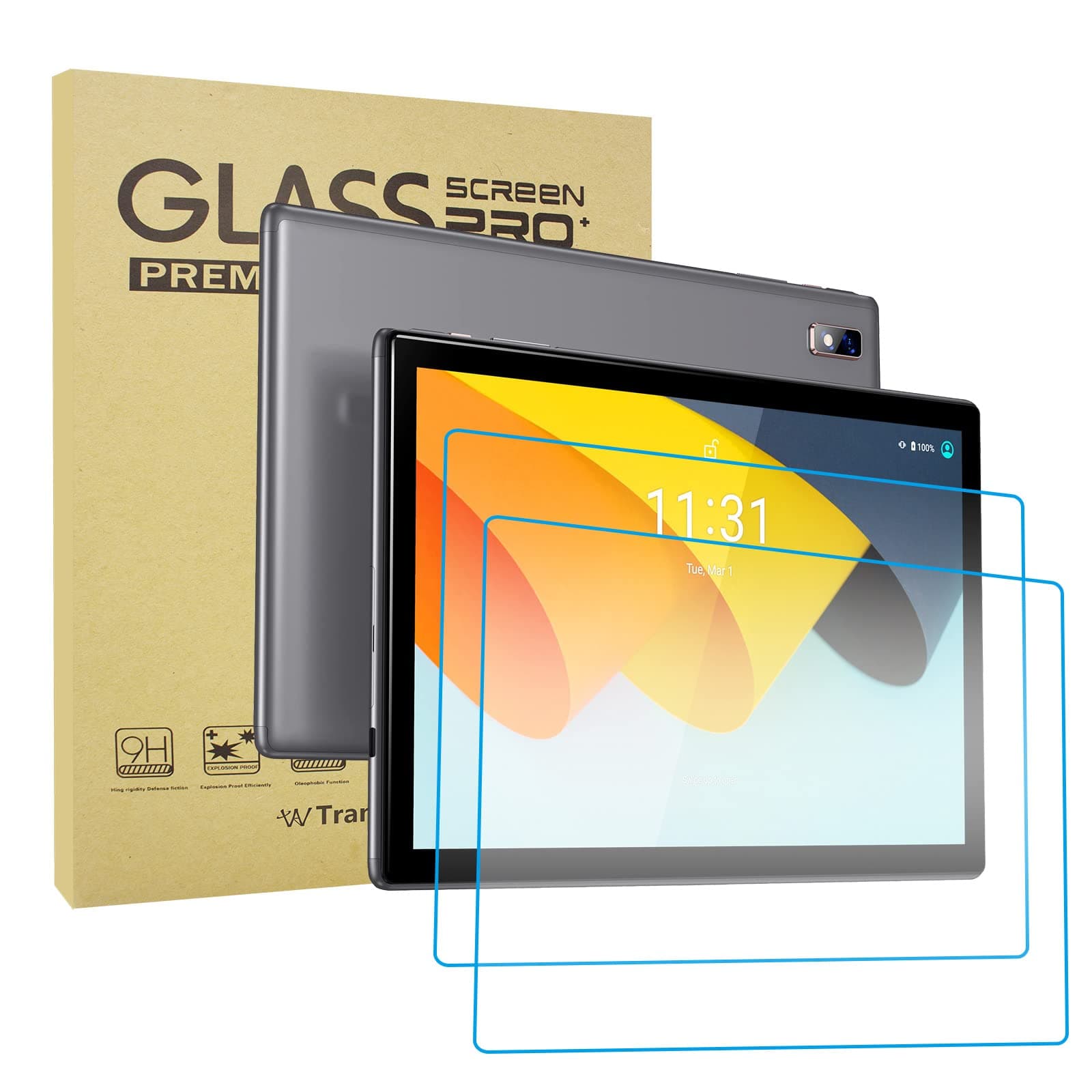 Transwon 2PCS Tempered Glass Screen Protector for BYYBUO SmartPad A10_L/ A10 Tablet 10.1 Inch, for BYYBUO SmartPad T10 Pro Tablet/SmartPad T10 Screen Protector