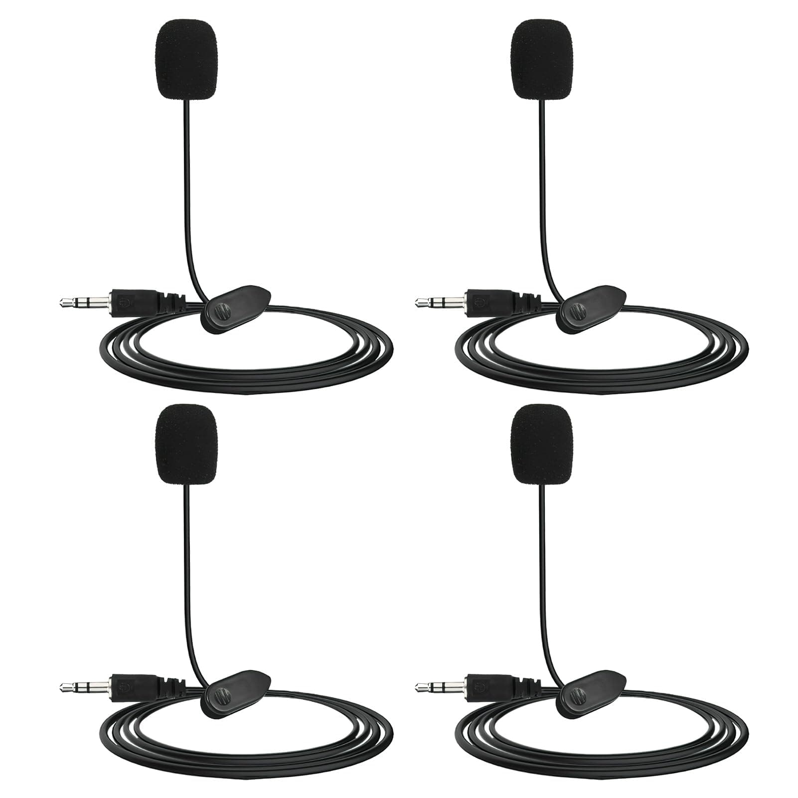 4PCS Lavalier Lapel Microphone, Omnidirectional Condenser Lavalier Mini Audio Microphone, 3.5mm Jack with 1.5M Cable Easy Clip on MIC for Laptop PC Smartphone Camera & Android Mobile Device (Black)