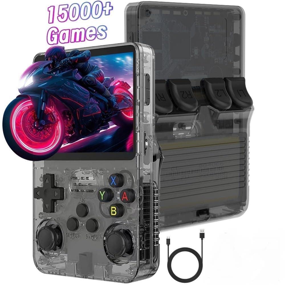 R36S Handheld Game Console, 3.5 Inch IPS Screen Open Source Linux System Retro Handheld, 64G TF Card 15000+ Games 10+ Emulators Handheld Emulator with Dual 3D Joysticks for Boys and Girls
