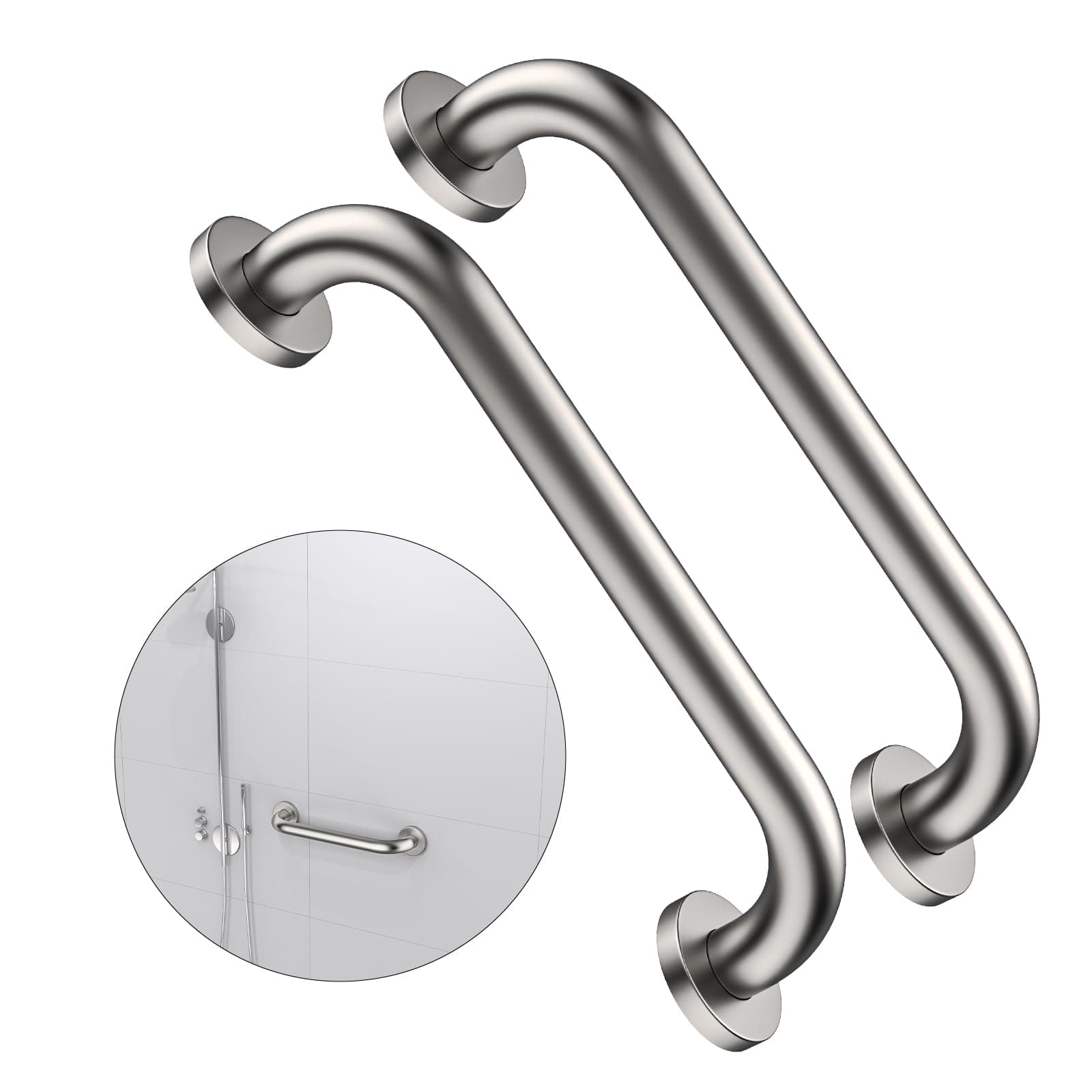 2 Pack 16 Inch Shower Grab Bar 1.25" Diameter, ZUEXT Satin Brushed Nickel Stainless Steel Bathroom Grab Bar, Bath Balance Bar,Safety Hand Rail Support,Handicap Injury Elderly Senior Assist Bath Handle