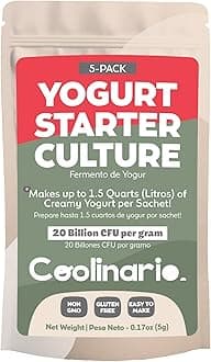 Coolinario Yogurt Starter Culture (5-Pack, 1g Sachets) Live Cultures for Homemade Yogurt | Creamy, Thick & Delicious | Regular or Greek Yogurt | Non-GMO, No Preservatives, Gluten Free