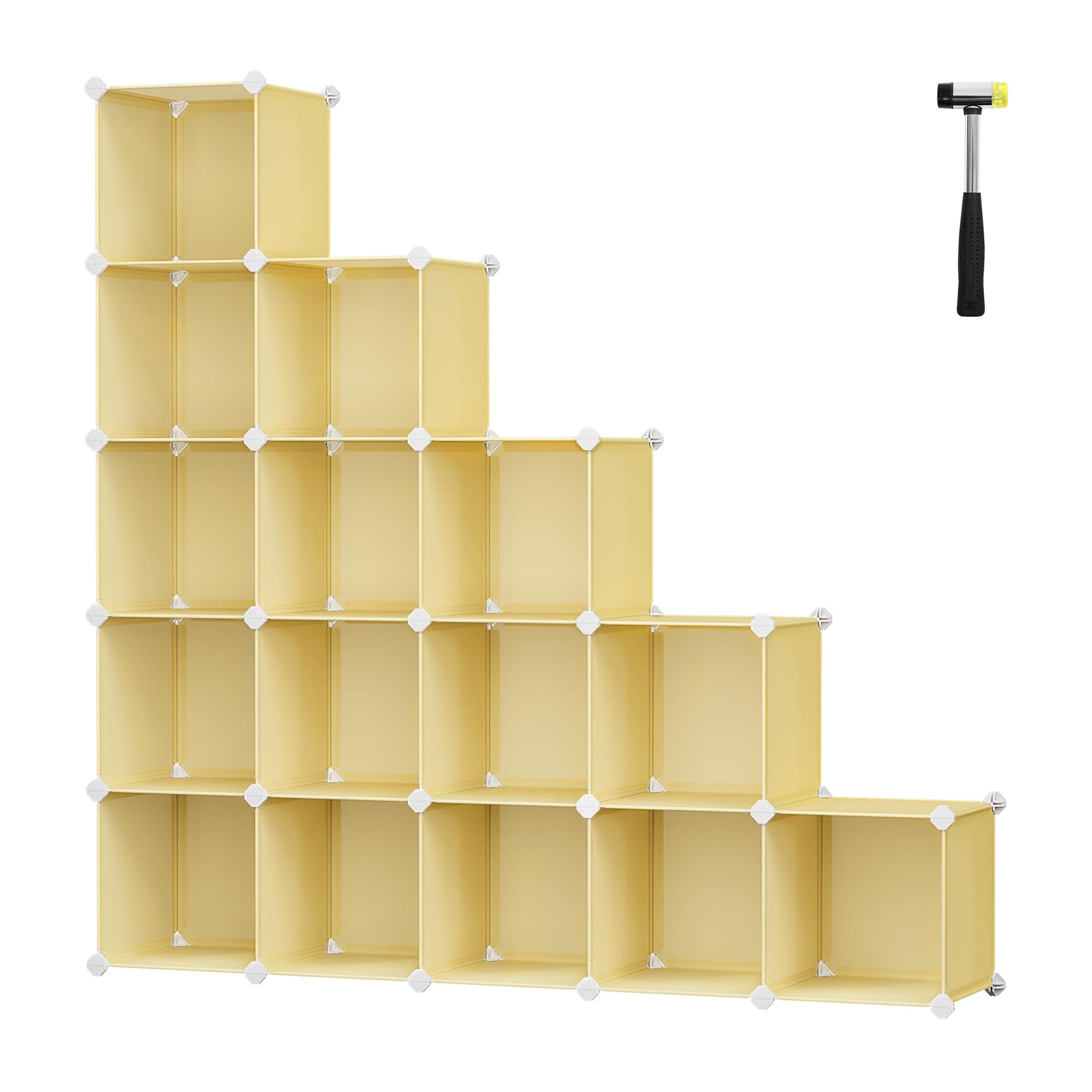 SONGMICS 16-Cube Storage Unit, Shoe Rack, DIY Shelving System, Stackable Cubes, PP Plastic Shelf, Wardrobe, Closet Divider, for Bedroom, Office, 31 x 123 x 123 cm, Goose Yellow LPC442Y01