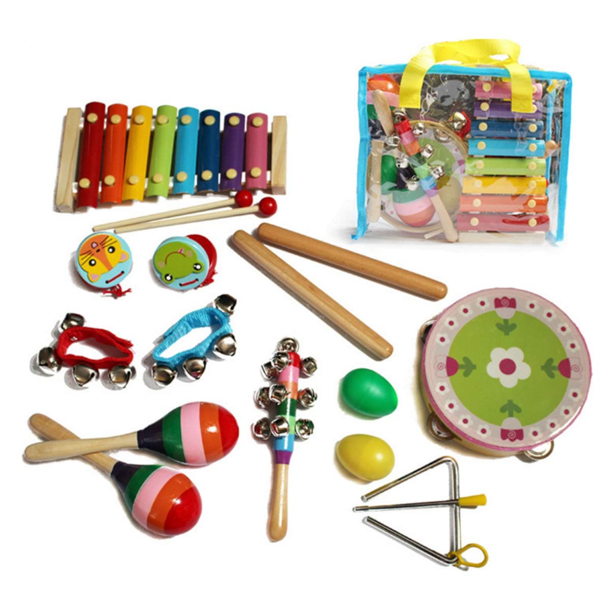 Kids Musical Instruments, 14 Pcs Musical Instruments Set, 9 types Toddler Wooden Toy Percussion Set for Kids Preschool Educational Early Learning Toys Musical Toys for Toddlers with Free Carrying Bag
