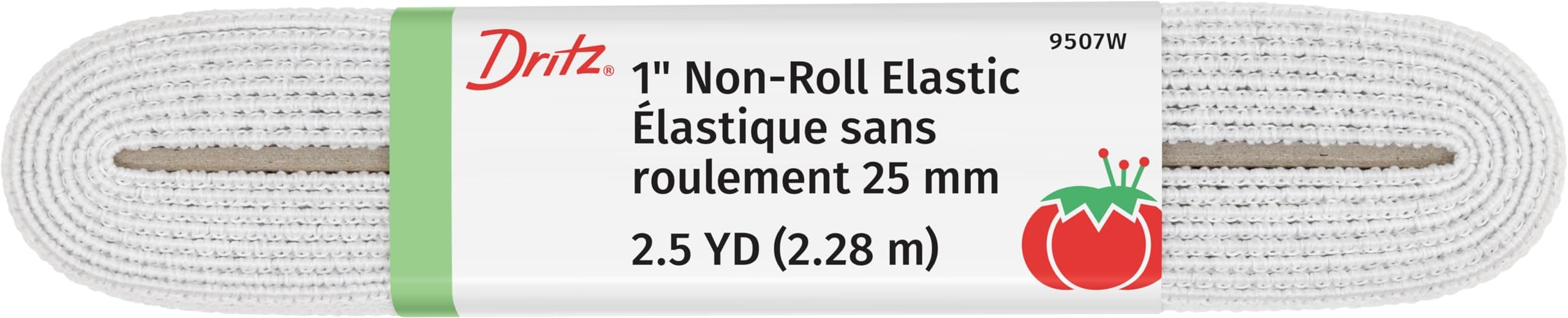 Dritz 9507W Non-Roll Knit Elastic, 1-Inch x 2-1/2-Yard, White