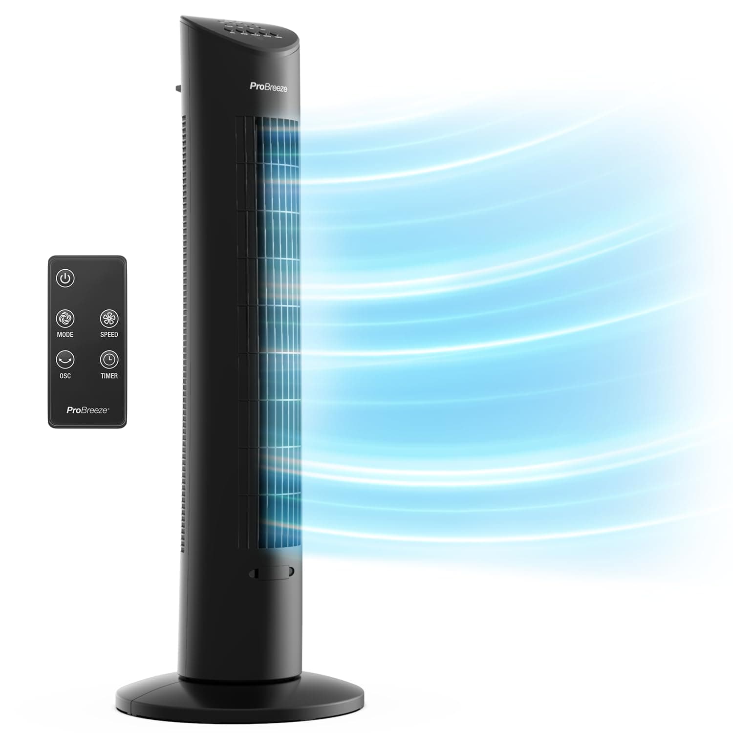 Pro Breeze® 30" Tower Fan with LED Light Indicator, Powerful & Energy-Efficient with Remote Control, 7-Hour Timer & 3 Cooling Modes for Home and Office