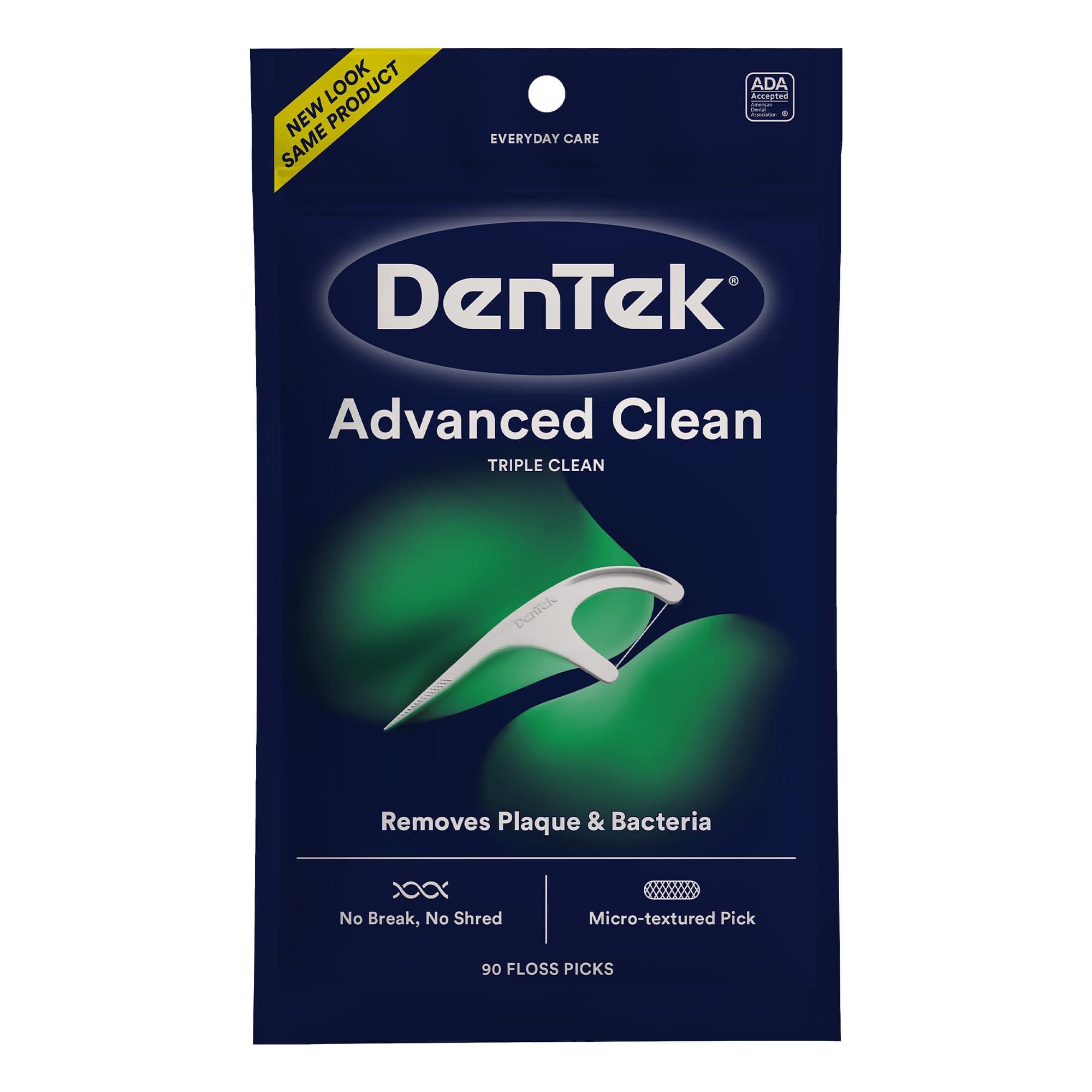 DenTek Advanced Clean Floss Picks with No Break & No Shred Dental Floss, Plaque Remover, 90 Count